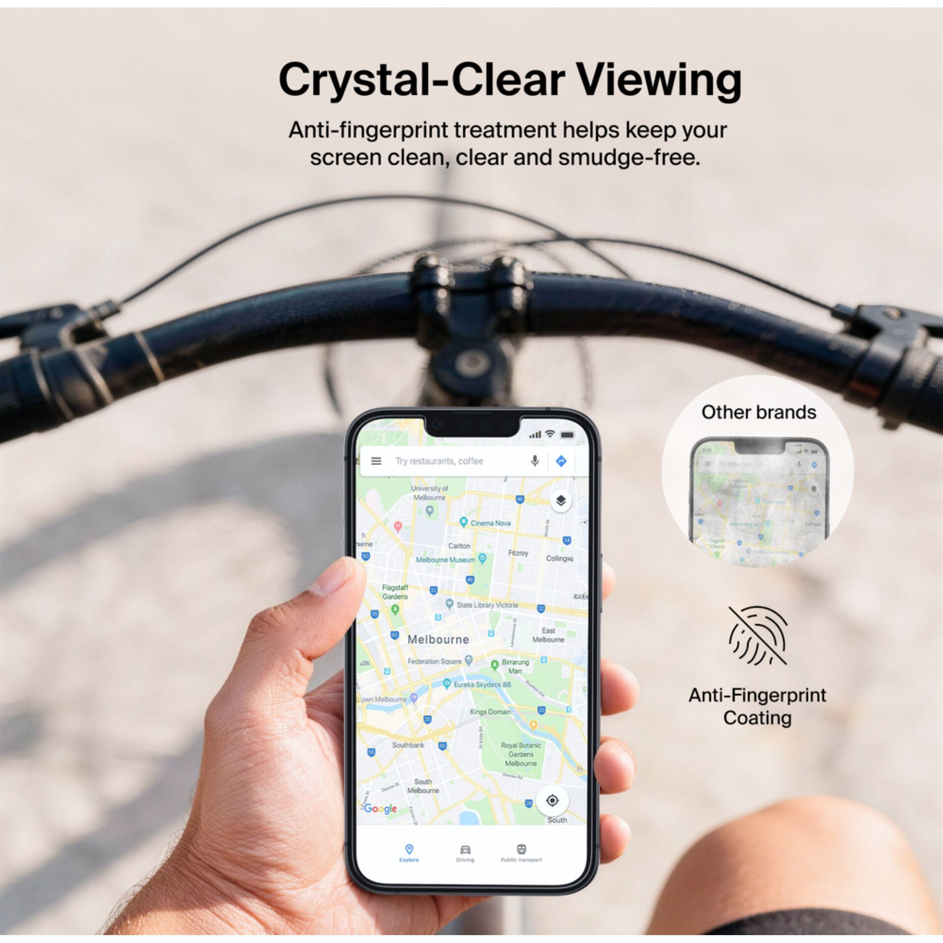 Smartphone, Karte, Lenker, Anti-Fingerprint-Beschichtung, Navigations-App