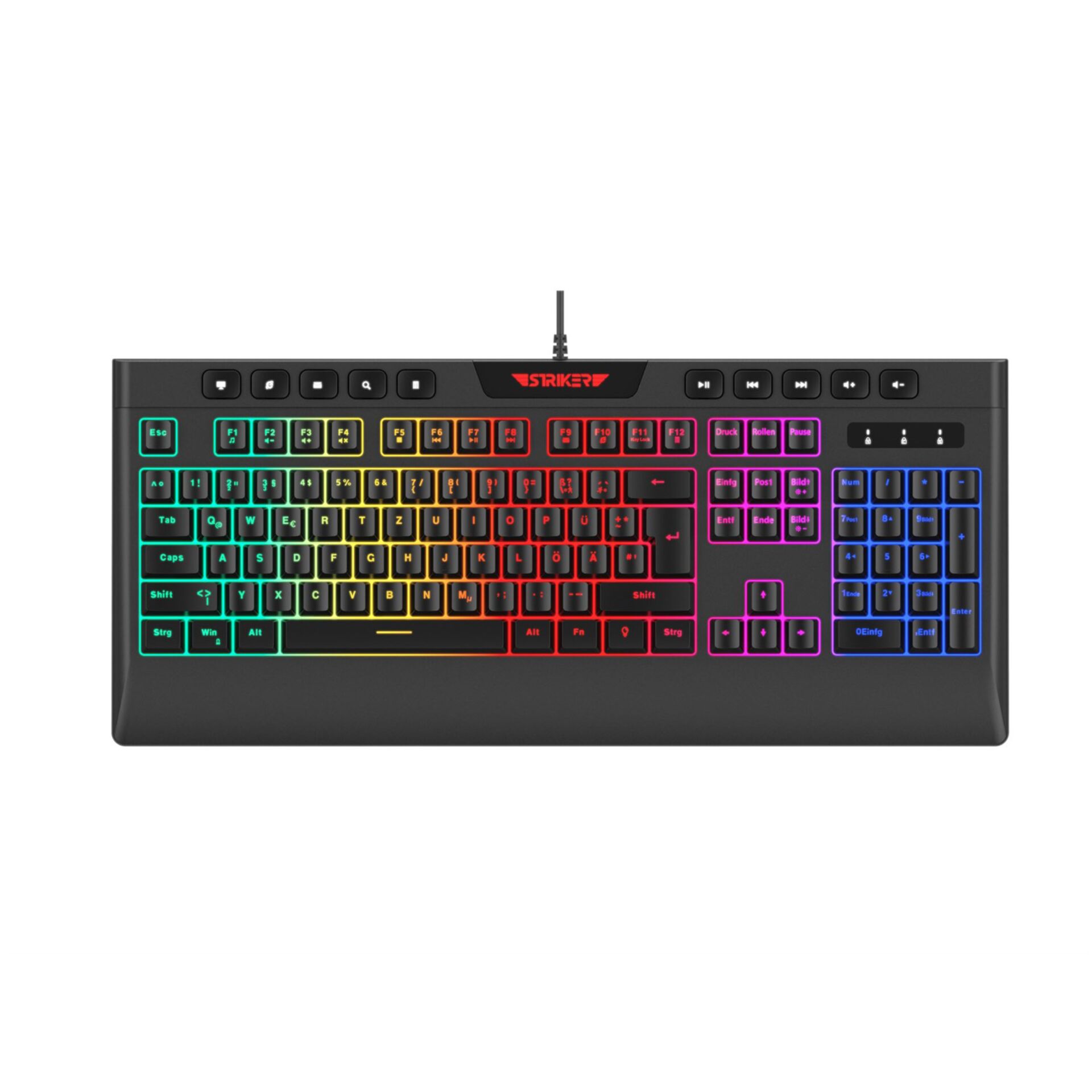 Gaming-Tastatur, RGB-Beleuchtung, Handballenauflage, Nummernblock, Schwarz