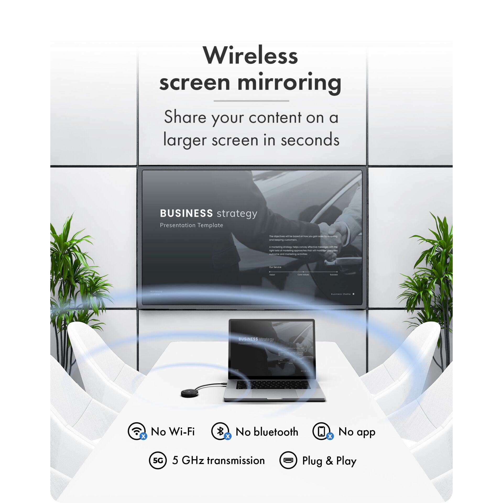 wireless, screen mirroring, presentation, laptop, conference room