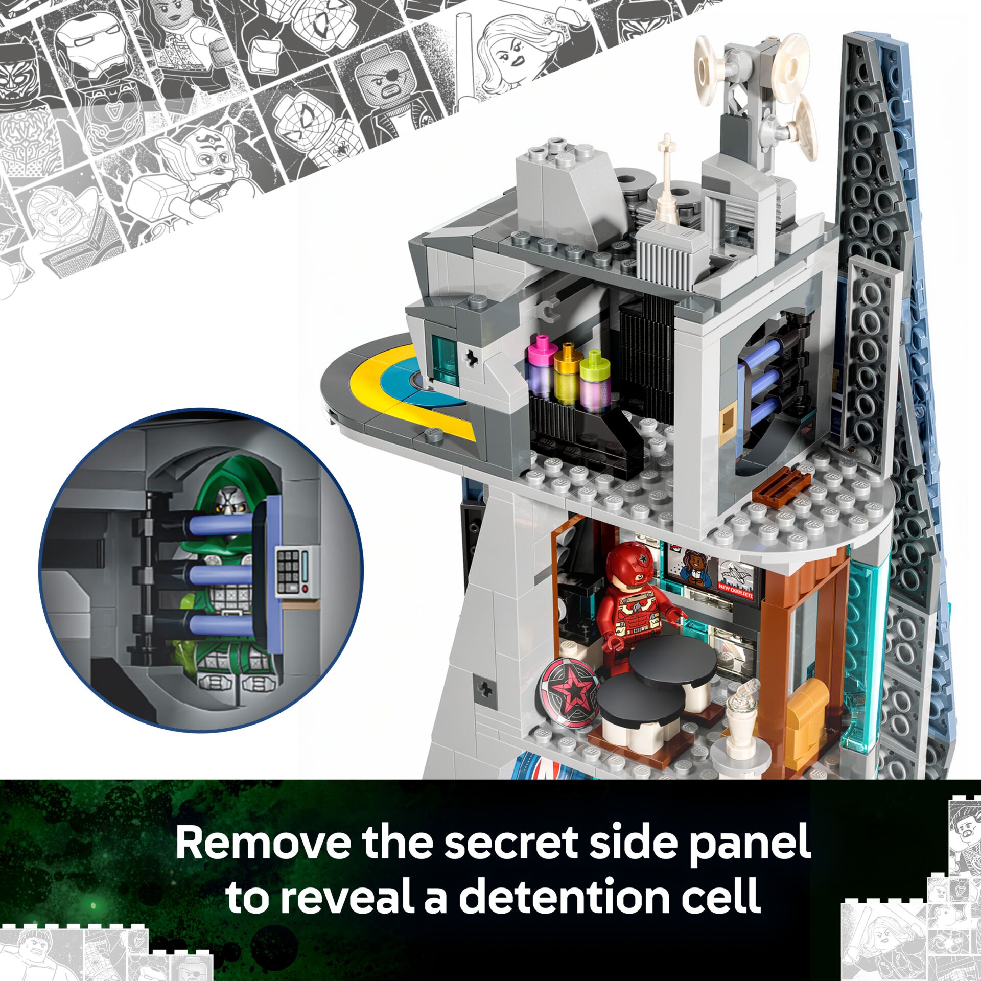 Lego Architektur, Detention-Zelle, Szene mit Minifiguren, Retrofarben, Gehäuse