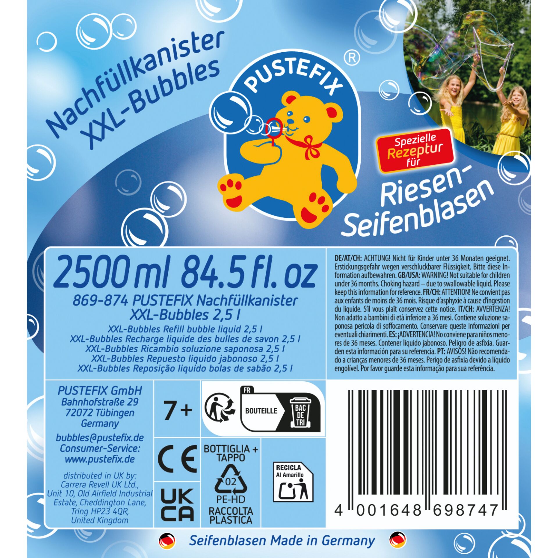 Blasen, Seifenblasenlösung, Nachfüllkanister, XXL-Bubbles, Riesen-Seifenblasen