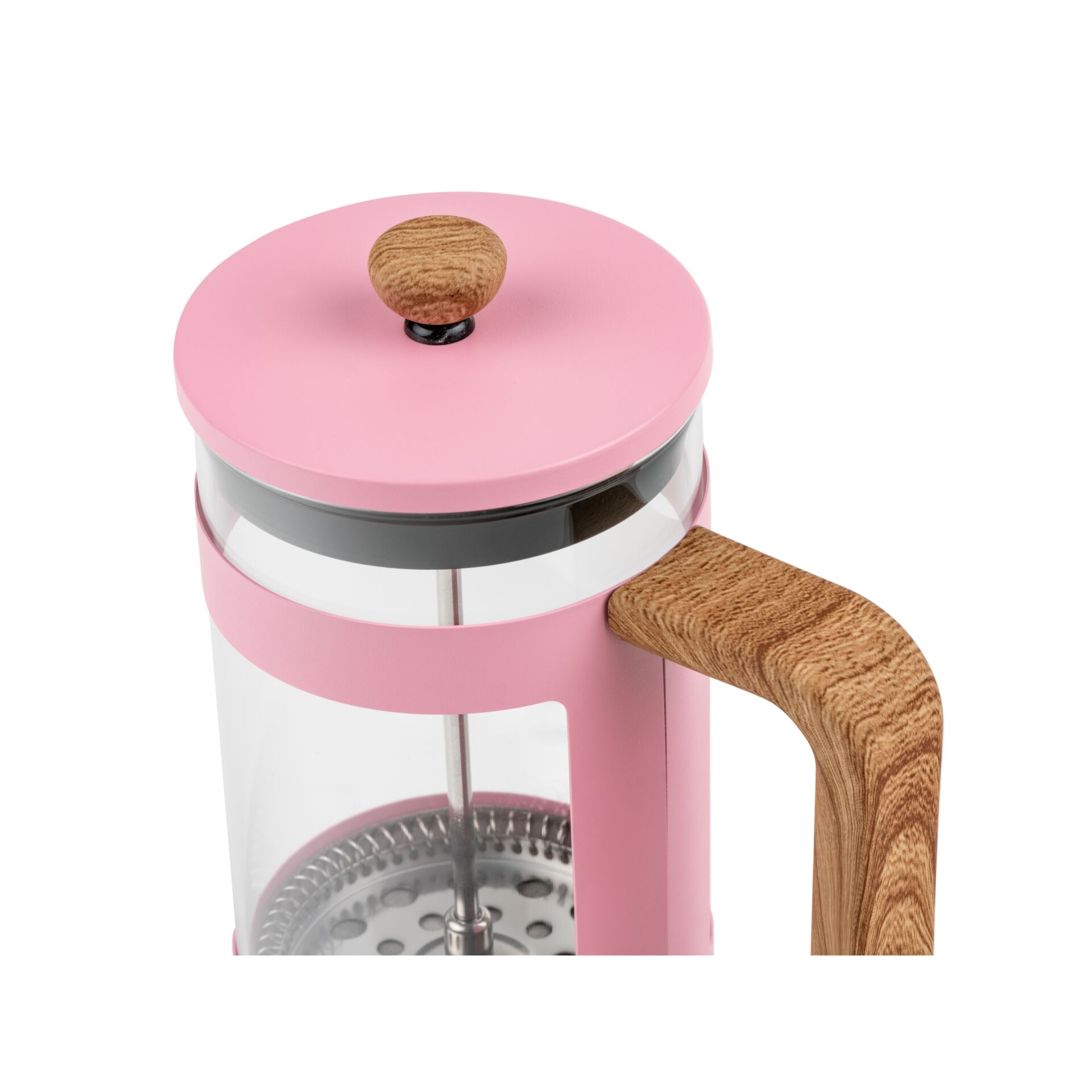 Kaffeekännchen, French press, pink, Glasbehälter, Holzgriff