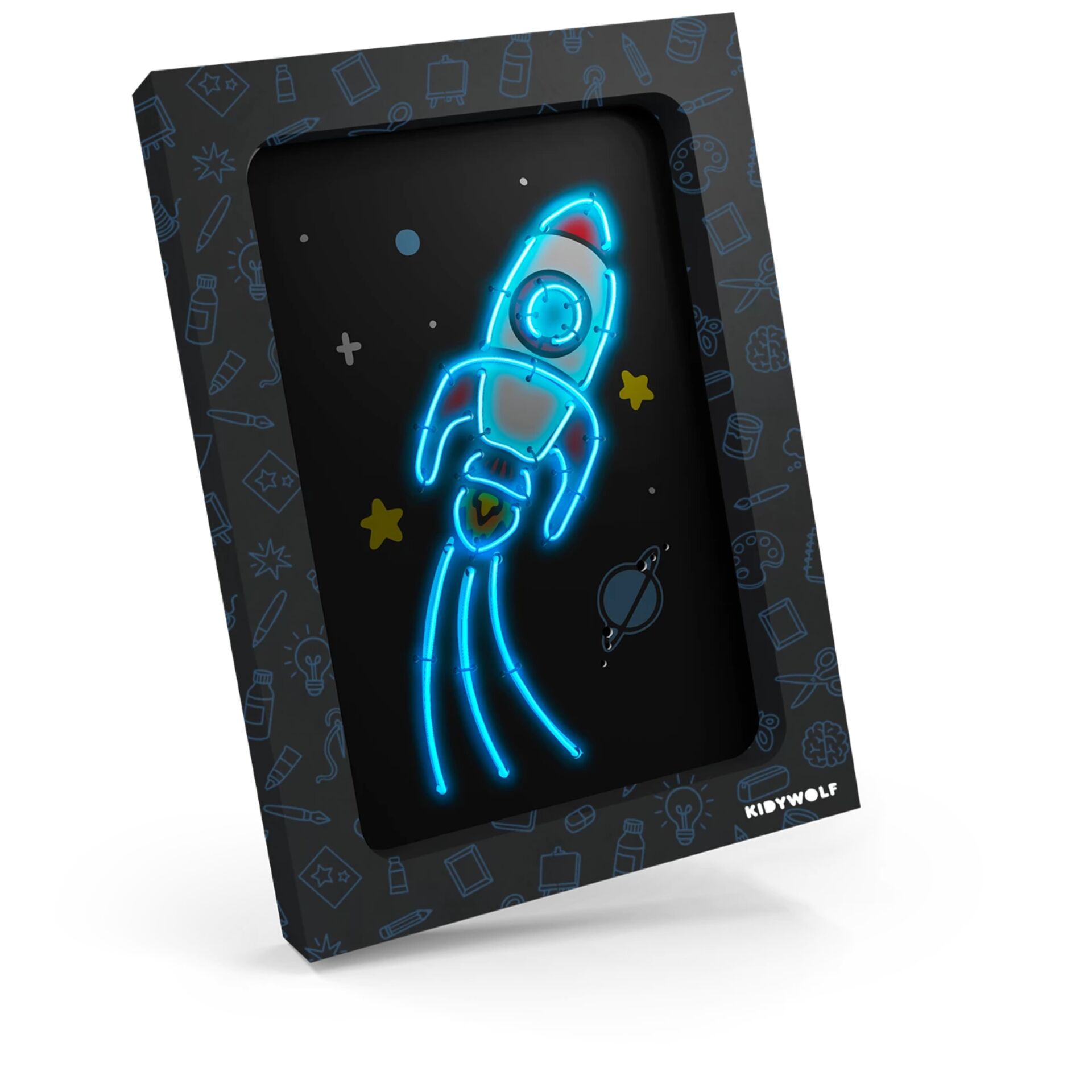 Neon-Rocket, Leuchtrahmen, Kinderwandbild, Nachtlicht, Rakete Neon