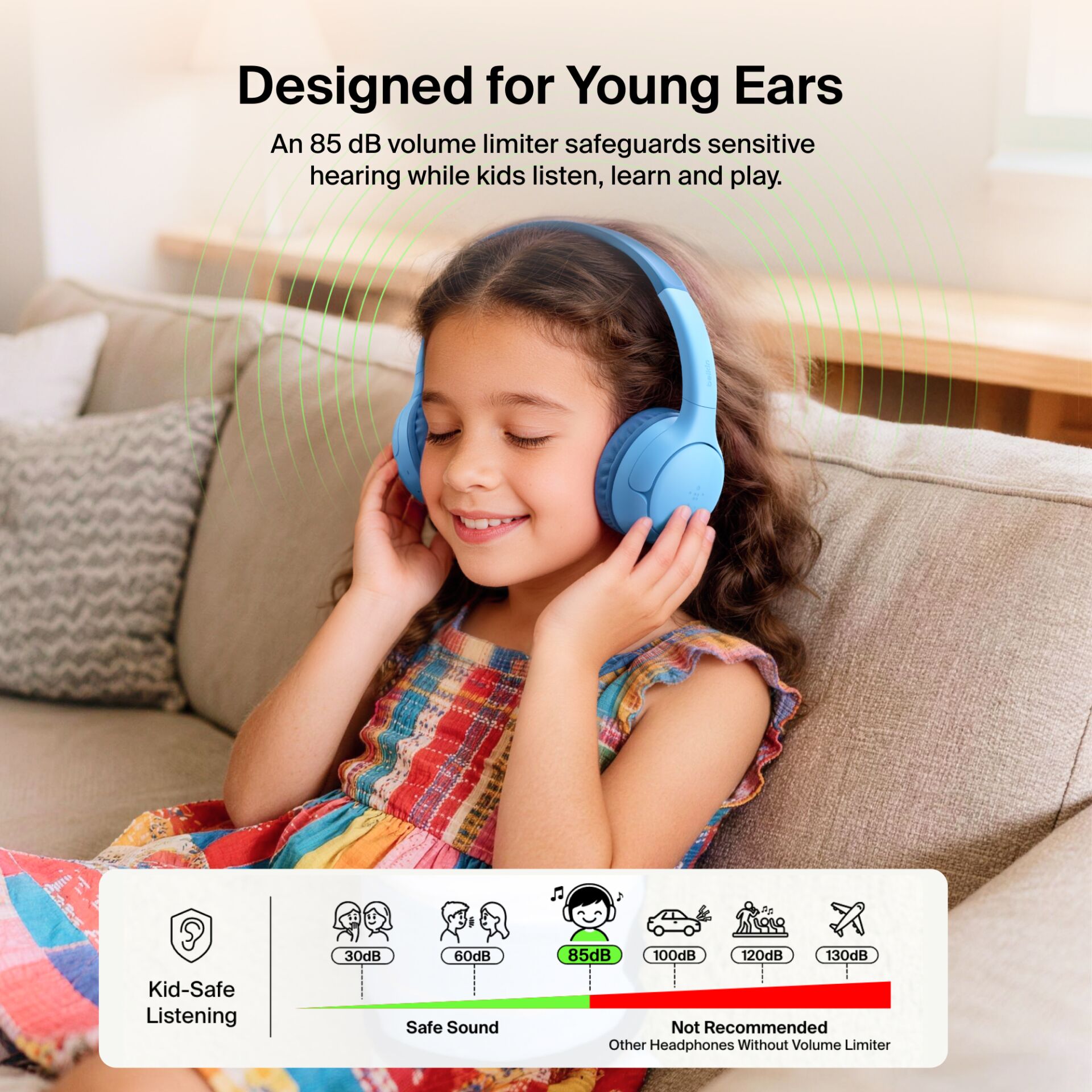 Kopfhörer, Kinderkopfhörer, Bluetooth, Over-Ear, blau