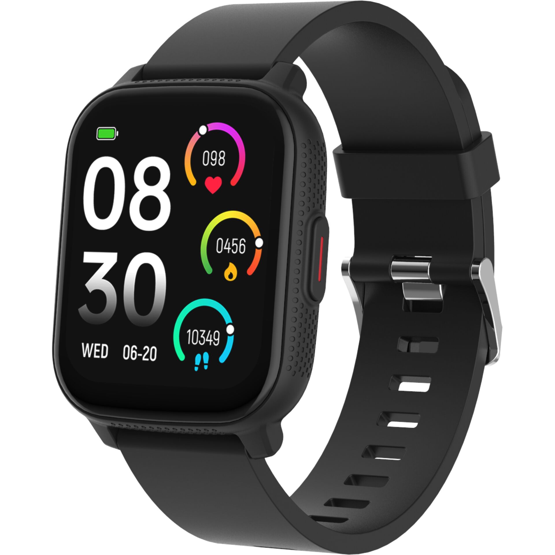 Smartwatch, Digital display, Silicone strap, Schwarz, Rechteckiges Gehäuse