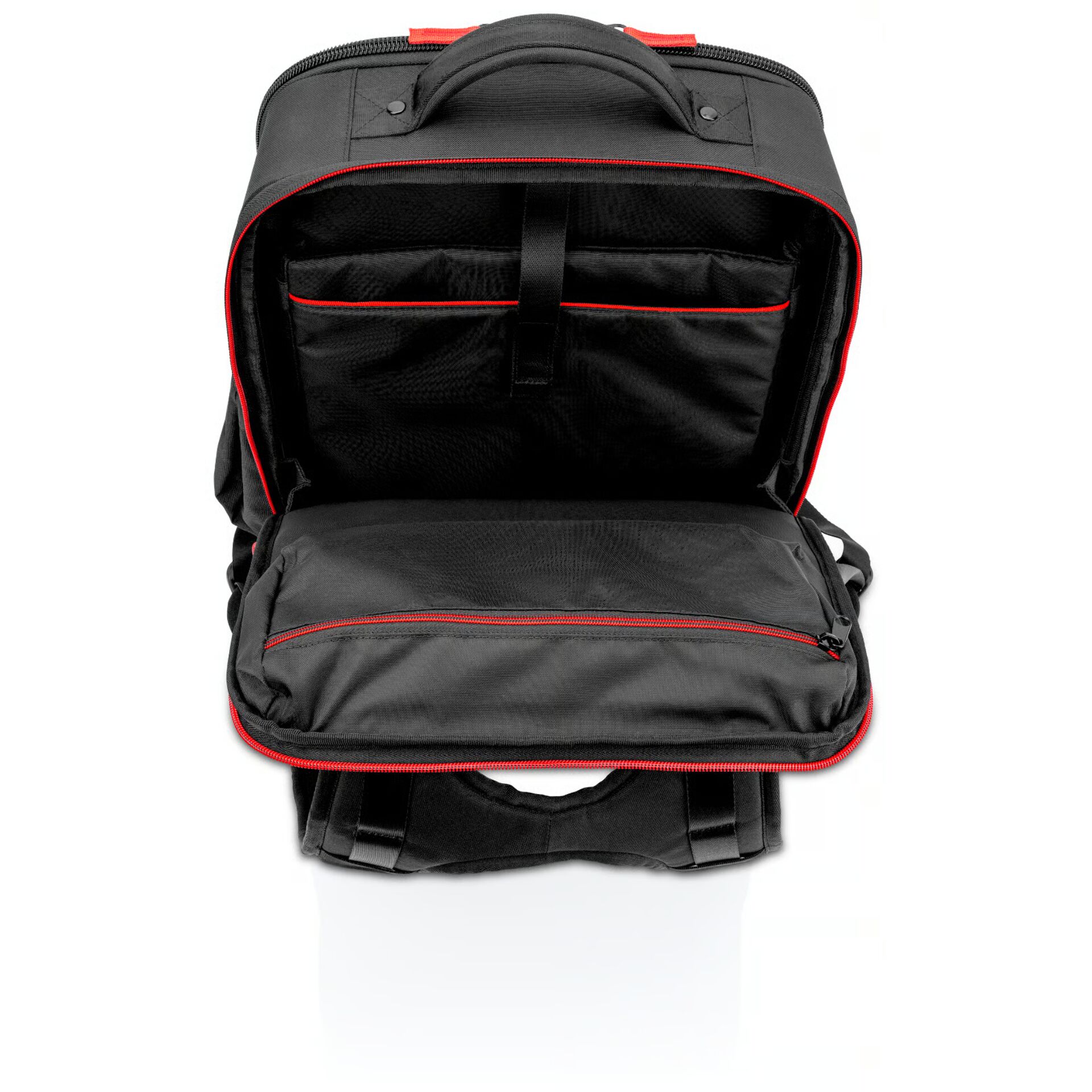 Rucksack, Schwarz, Rotes Detail, Reißverschluss, Innenfächer