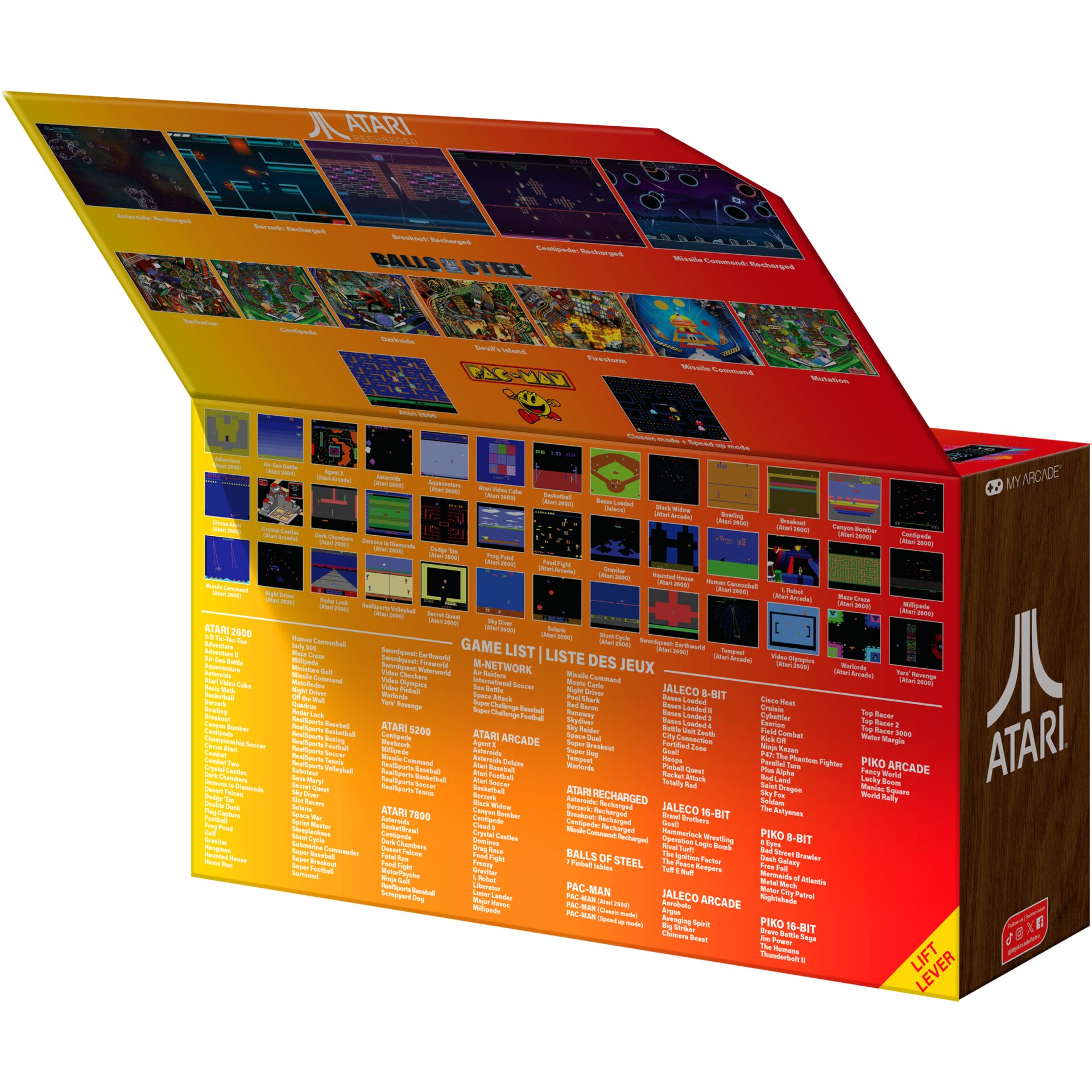 Arcade-Kabinett, Retro-Konsole, Pixelkunst, oranges/roter Glanz, Spielerliste