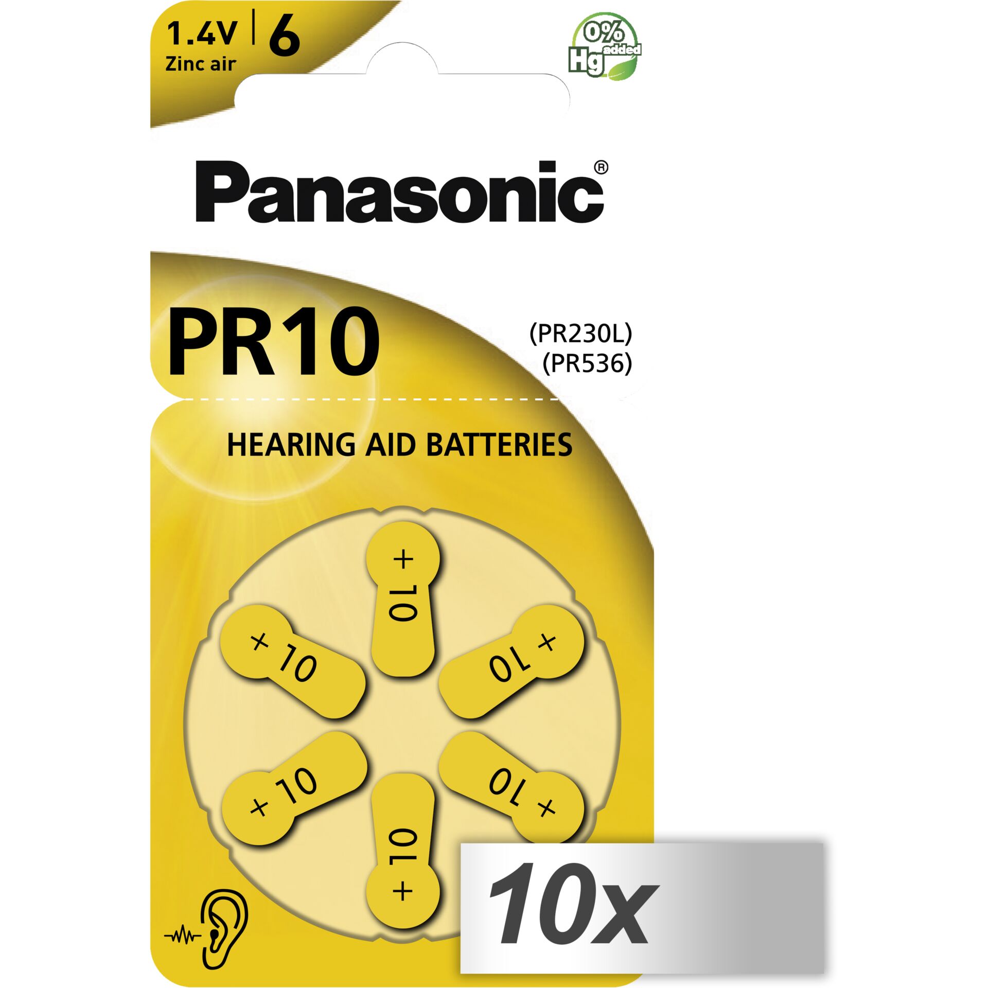 10x1 Panasonic PR 10 Hörgeräte  Zellen Zinc Air 6er Rad