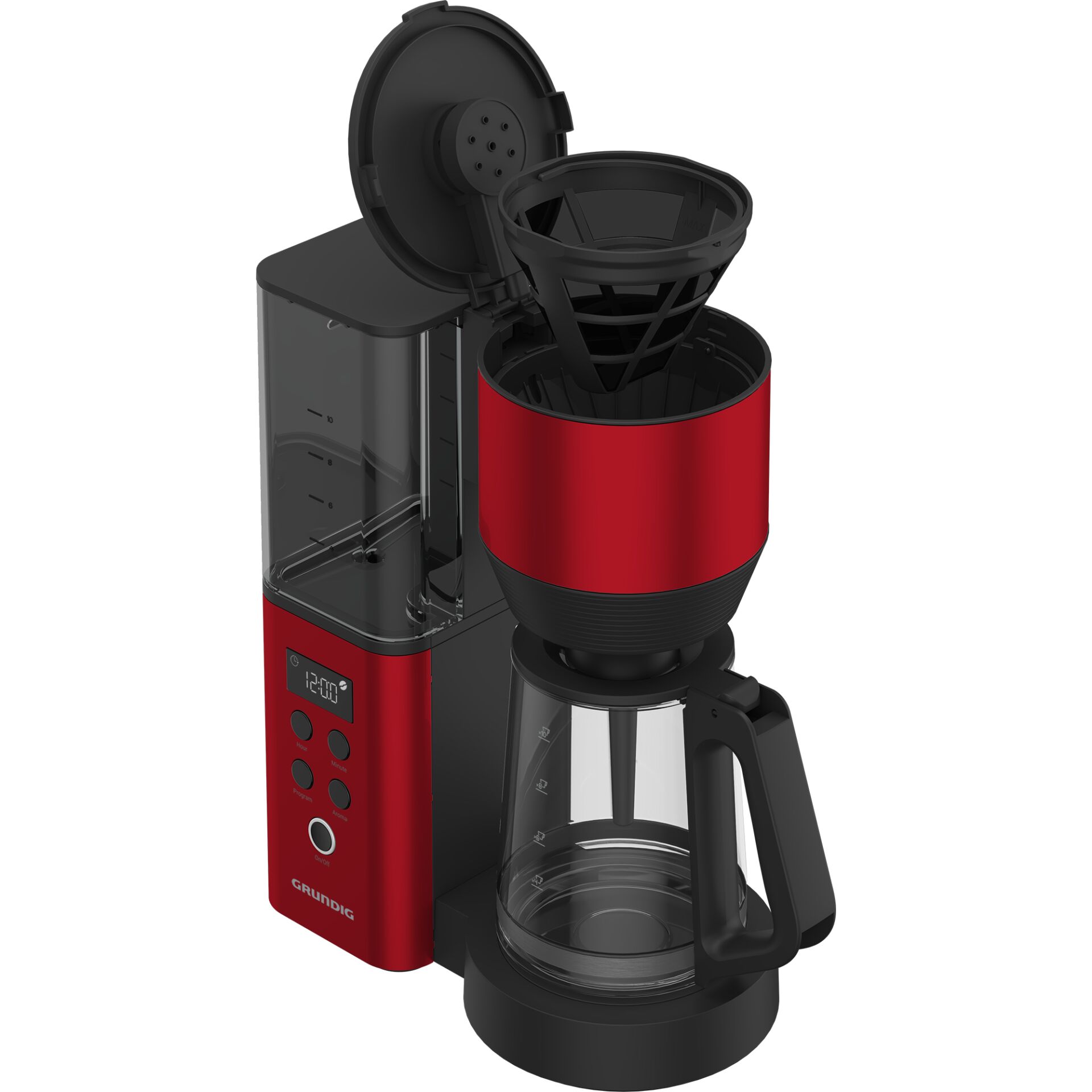 Kaffeemaschine, Filterkaffeemaschine, Rot, Glasbehälter, Display