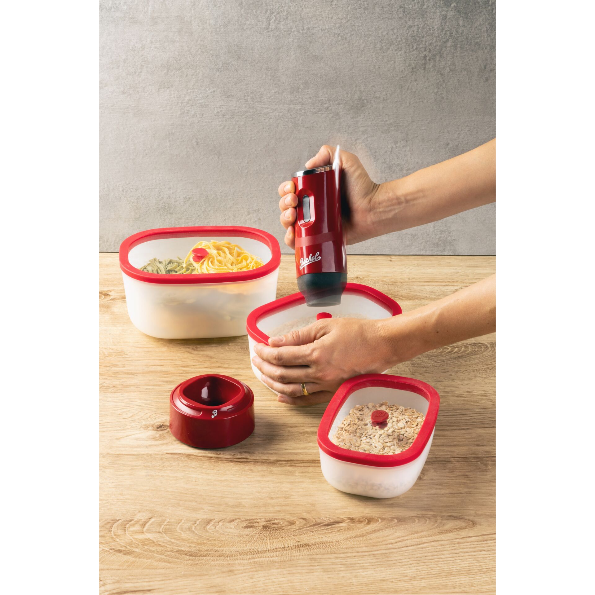 Lunchbox, Snackbehälter, Lunch-Set, Rote Deckel, Handrührer