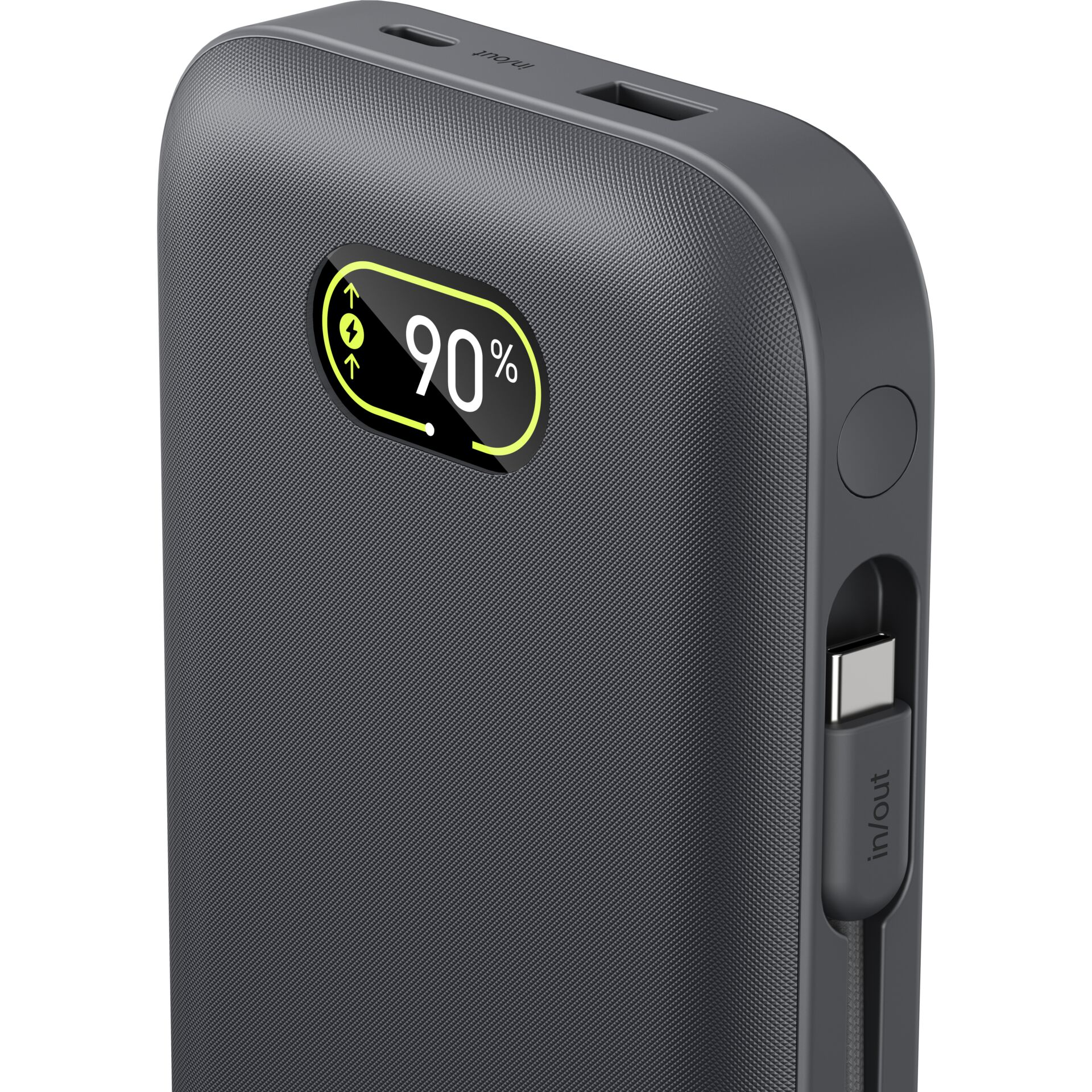 Power Bank, 90%, LED display, USB-C, Grau