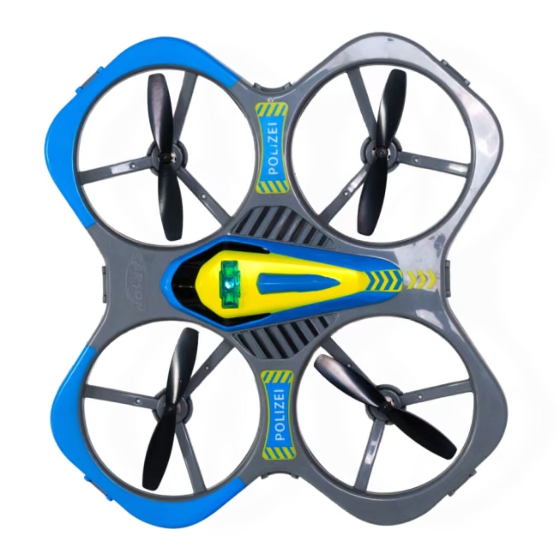 Quadrocopter, Drone, Polizei, Propeller, Gelb/Blau