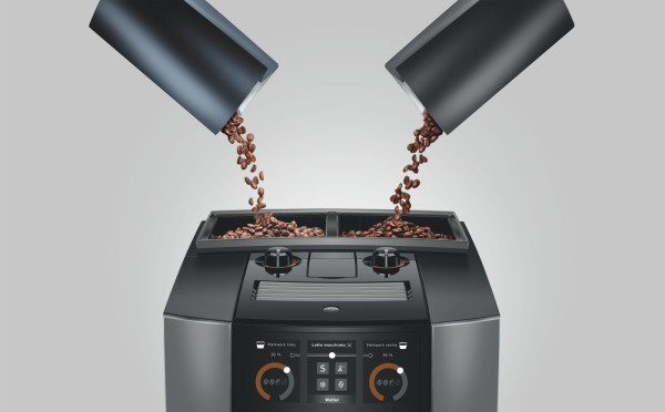 kaffe, kaffebohnen, mühle, mahlen, zwei trichter