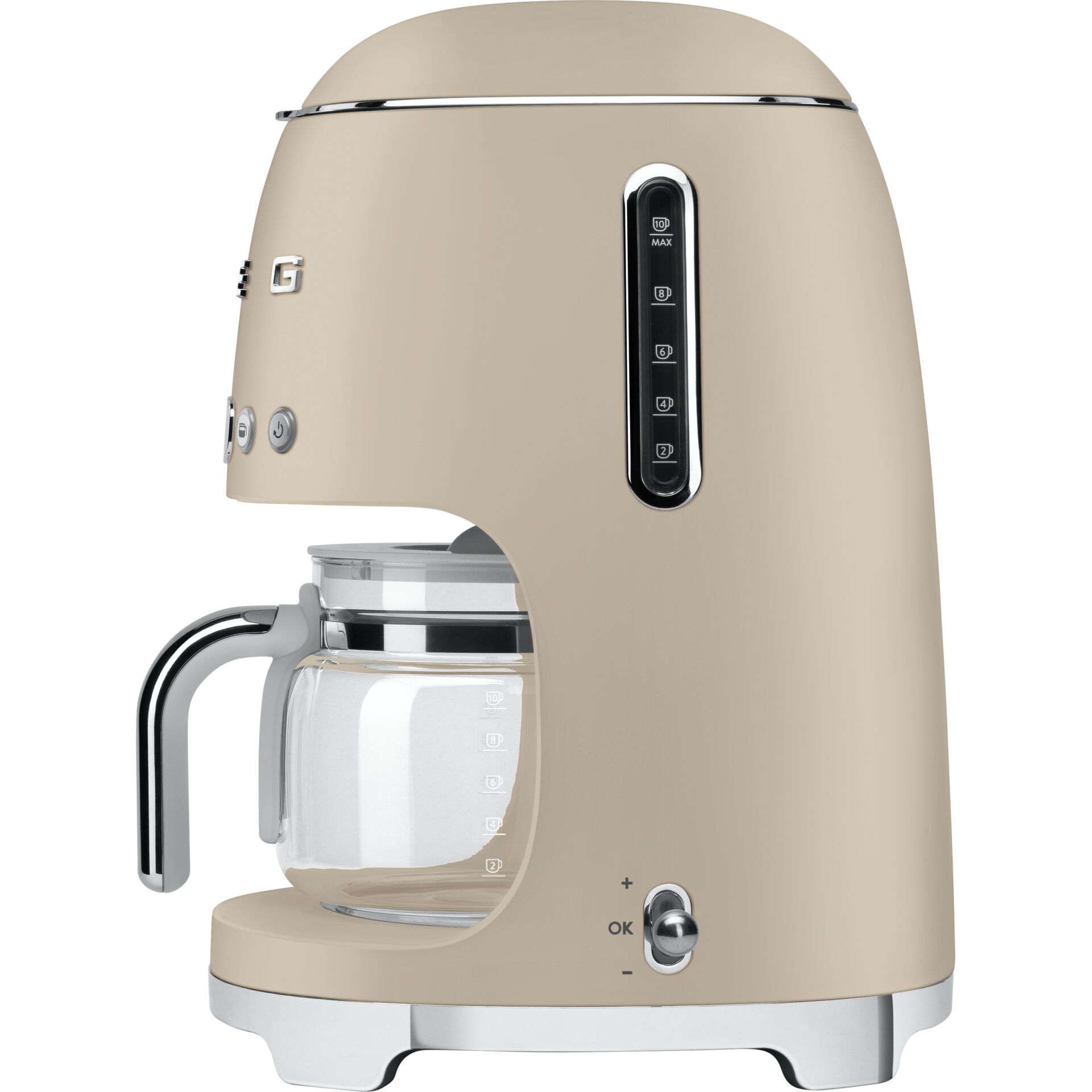 Kaffeemaschine, Siebträger, Glas-Kanne, Beige, Uhranzeige