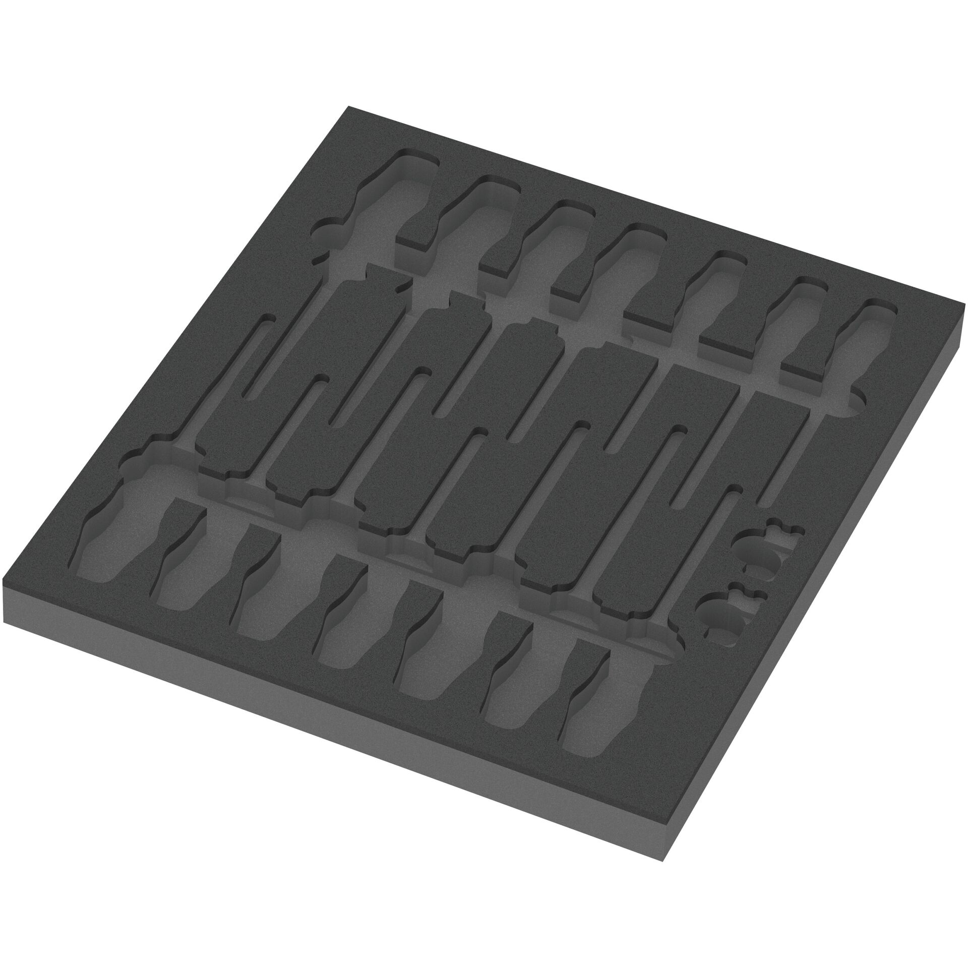 foam tray, tool insert, cutout tray, organizer insert, injection-molded foam