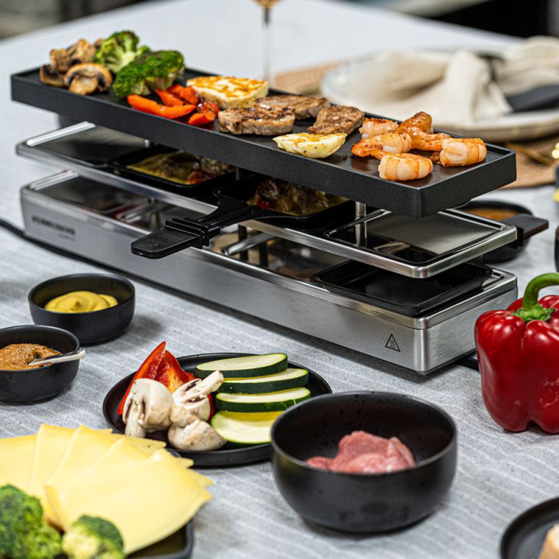Grillplatte, Elektrische Grillplatte, Pfannen-Einsatz, Gemüse, Fleisch