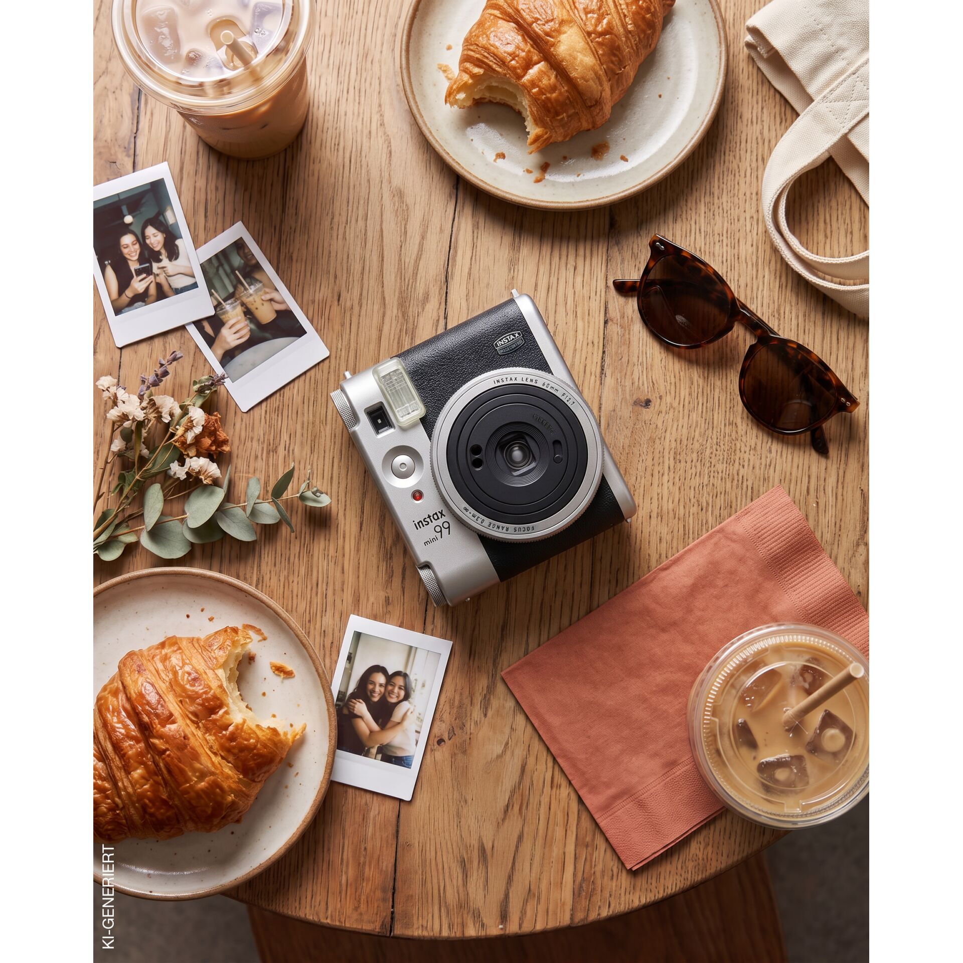 Kamera, Polaroid, Sofortbildkamera, Objektiv, Holz Tisch