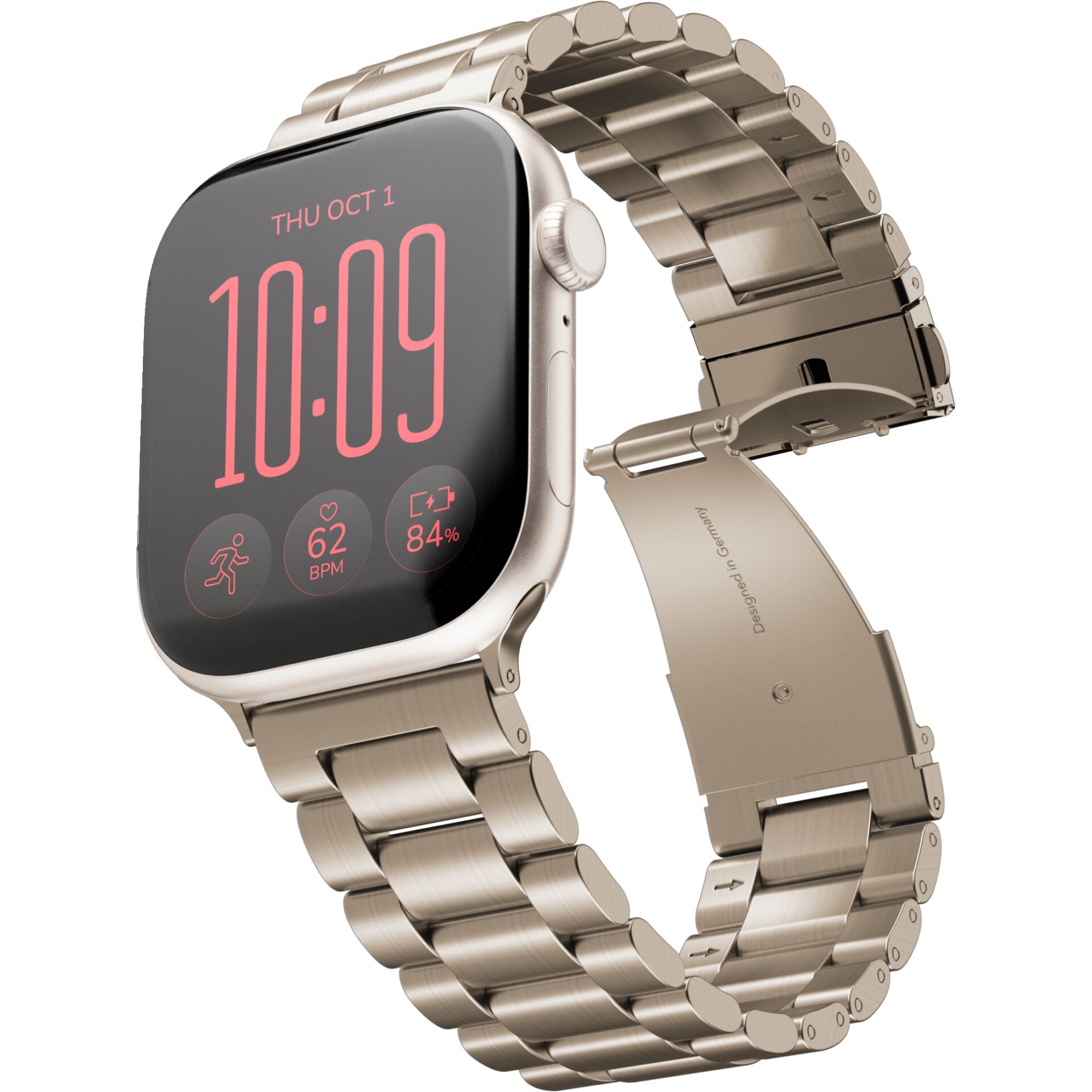 Smartwatch, Edelstahlarmband, Metallarmband, Roségoldfarben, Touchscreen