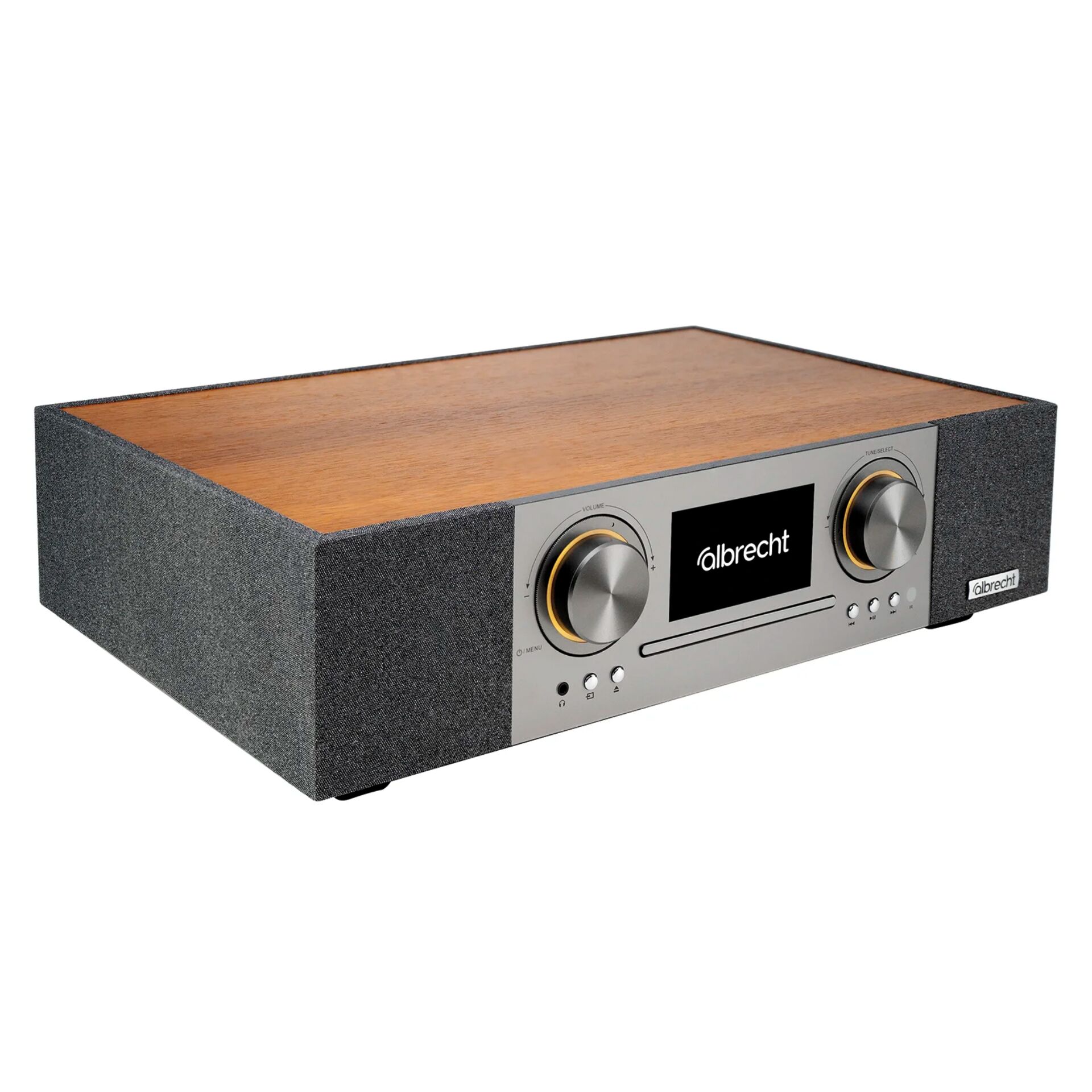 HiFi-Verstärker, A/V-Receiver, Plattenspieler-Verstärker, Holzoptik, Metallfront