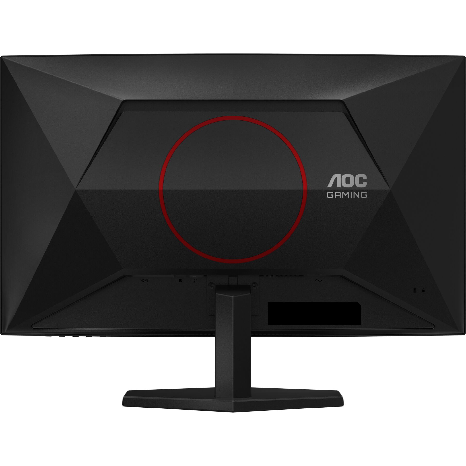 Gaming-Monitor, schwarzer Bildschirm, rote Akzentlinie, Standfuß