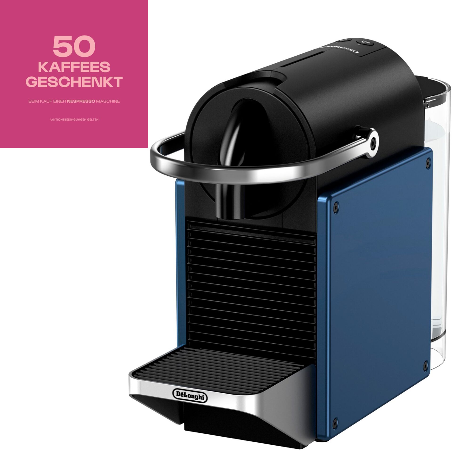 Kaffeemaschine, Kaffeezubereitung, Kapselsystem, Espressomaker, Blaue Front, Kaffeemaschine, Kapselmaschine, Einzelbecher, Nespresso kompatibel, edelstahl-akzente, Kaffeemaschine, Kapselmaschine, Nespreso-kompatibel, Kaffeeauslauf, Gehäuse blau