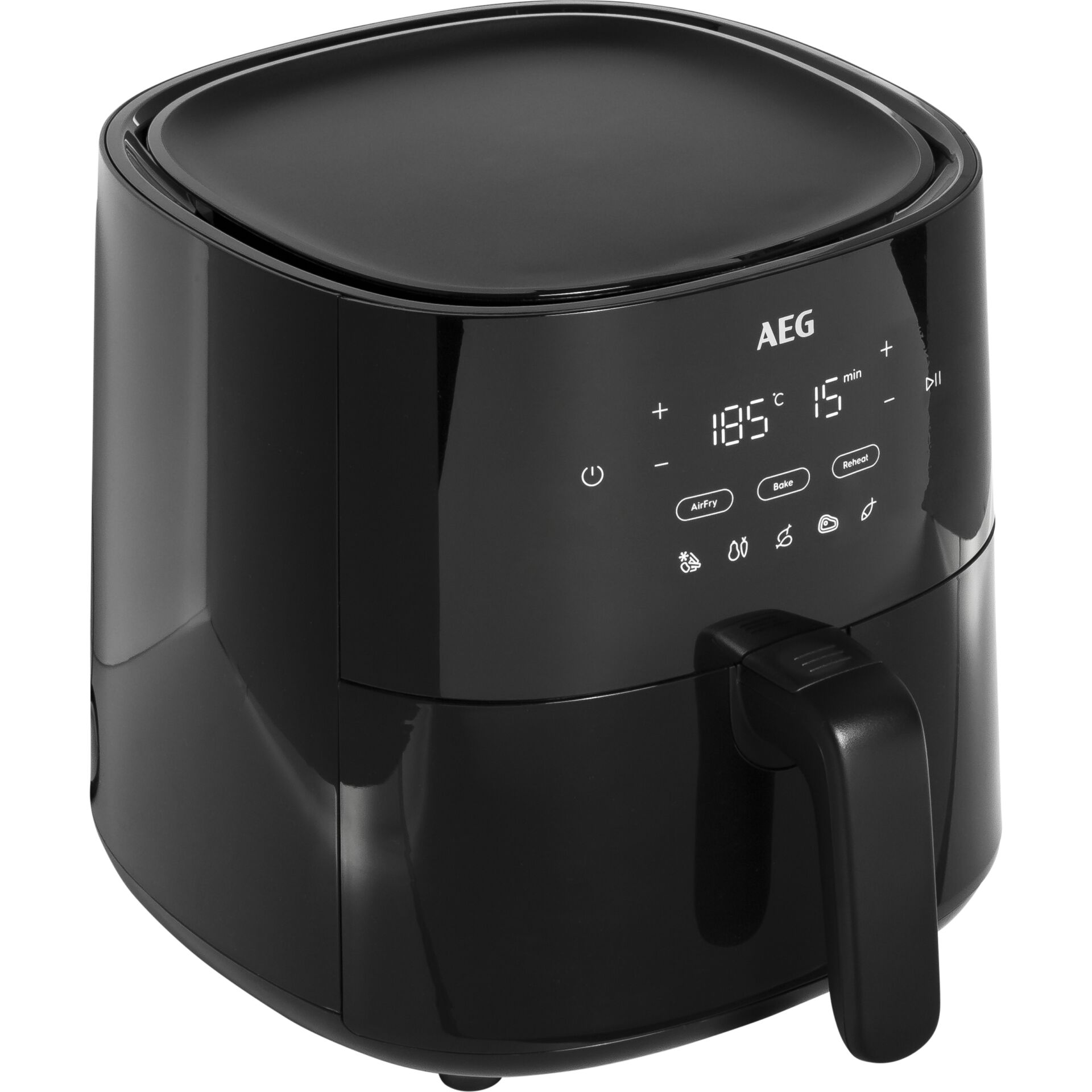 air fryer, digital display, schwarz, kompakt, griff