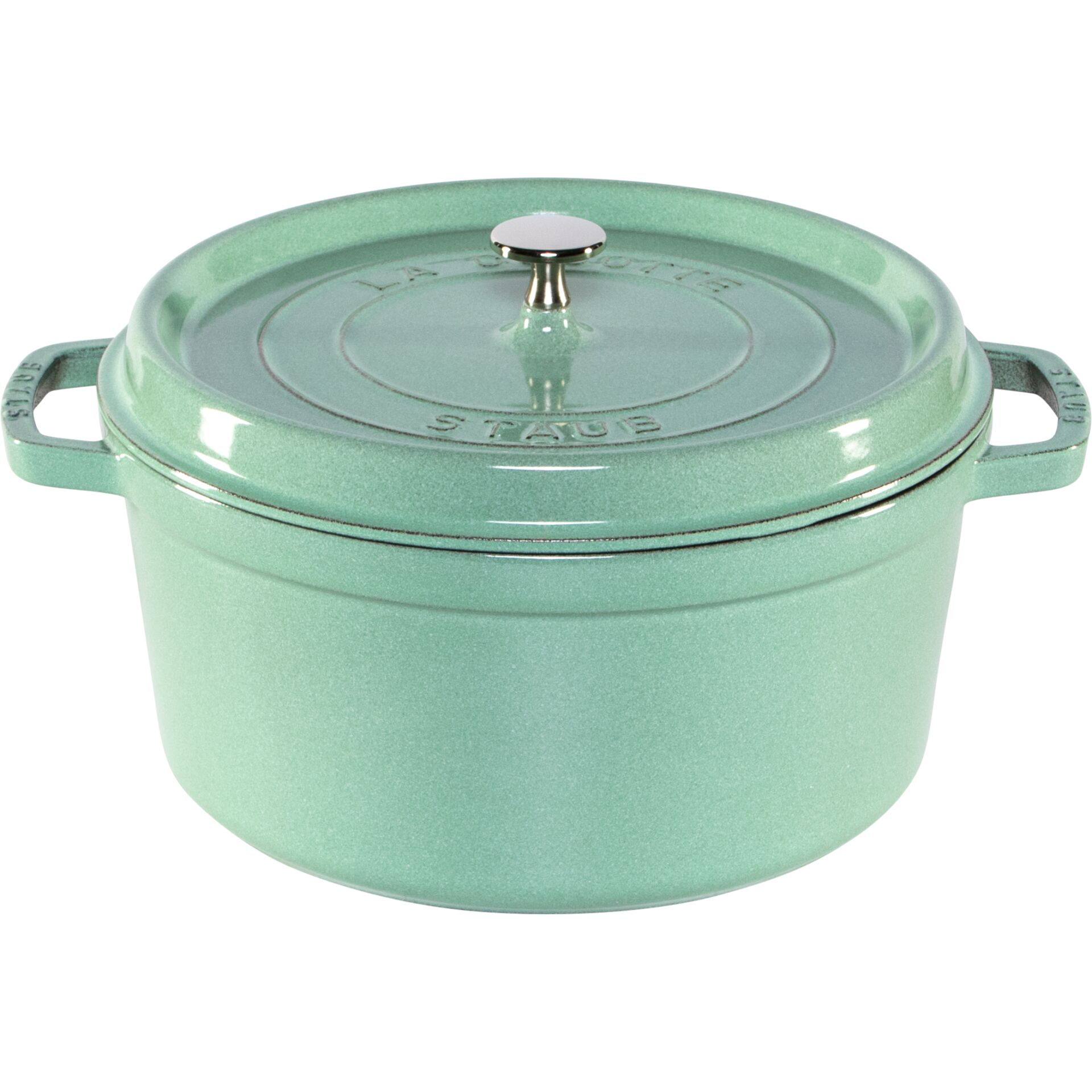 Dutch oven, cast iron, mintgrün, mit Deckel, zwei Griffe