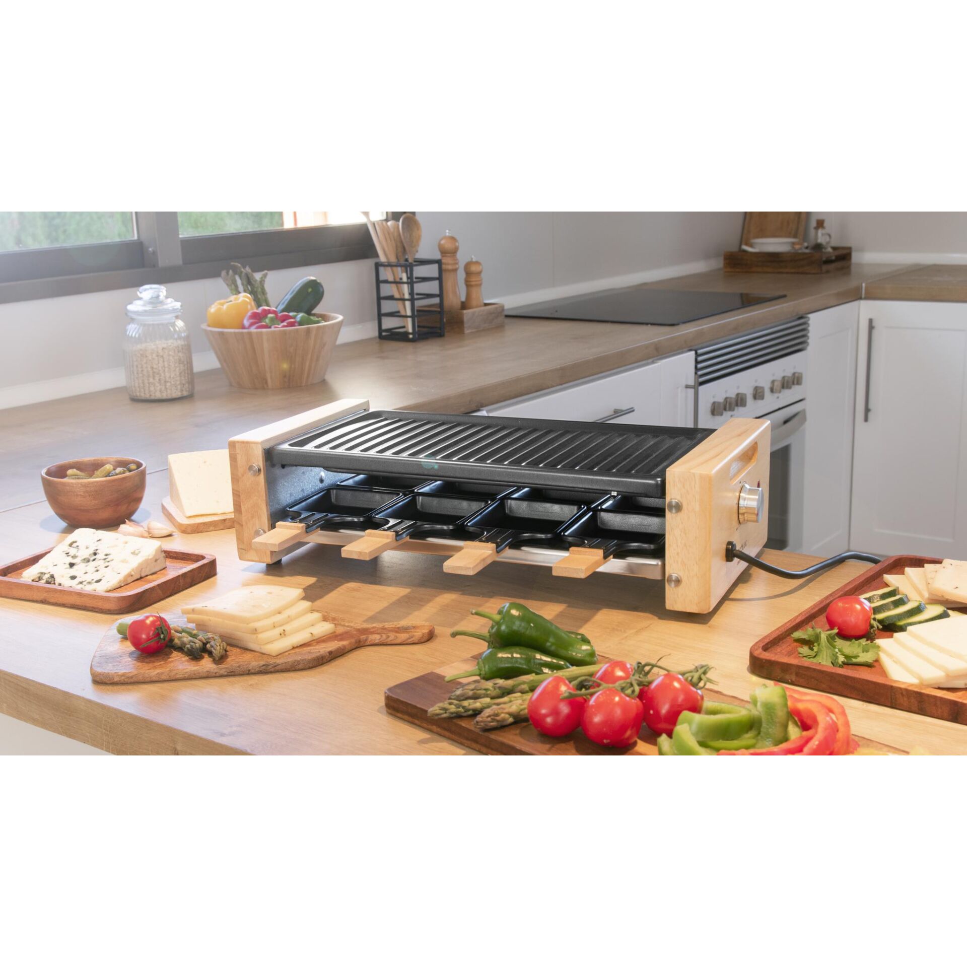 Grillplatte, Elektrischer Grill, Holzgriffe, Küchen-Grill, Backblech-Grill