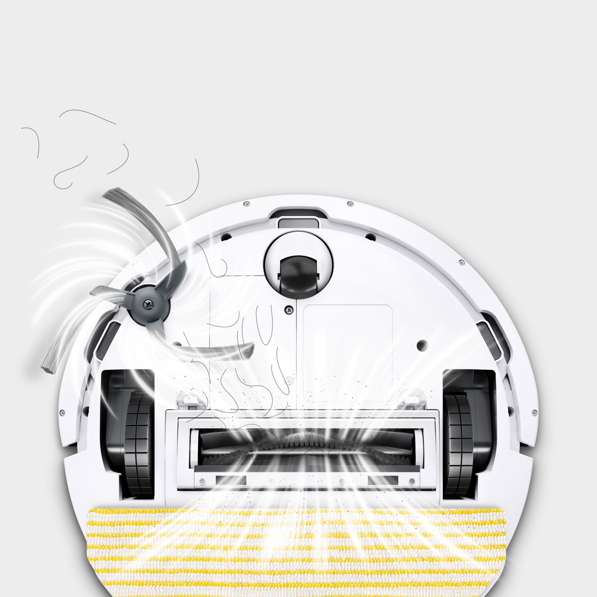Roboterstaubsauger, Unterseite, Bürsten, Schmutzbehälter, Mopp-Tuch, robot, staubsauger, roomba, untenansicht, mopfpad