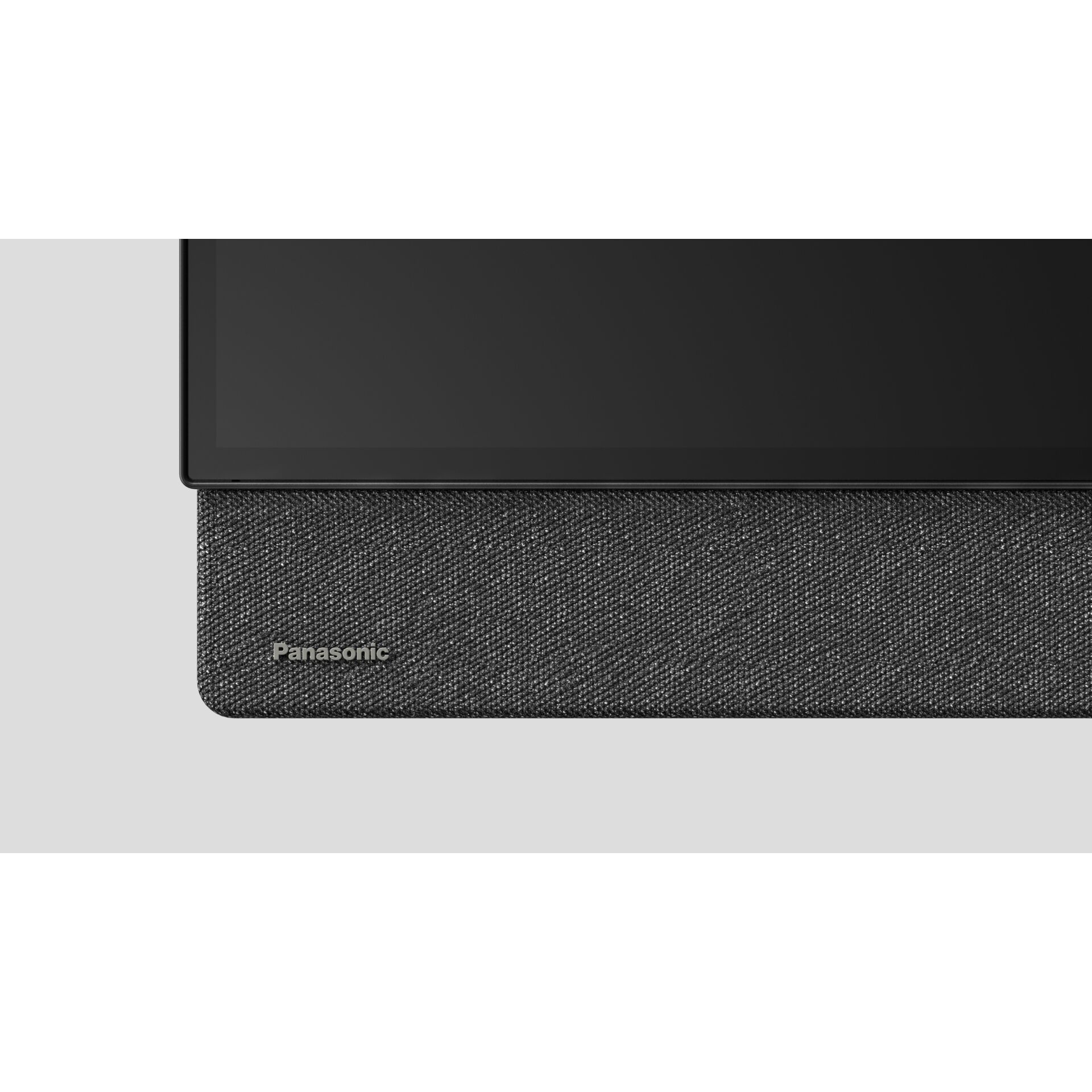 Fernseher,  Soundbar,  Stoffoberfläche,  Grau,  Marke sichtbar