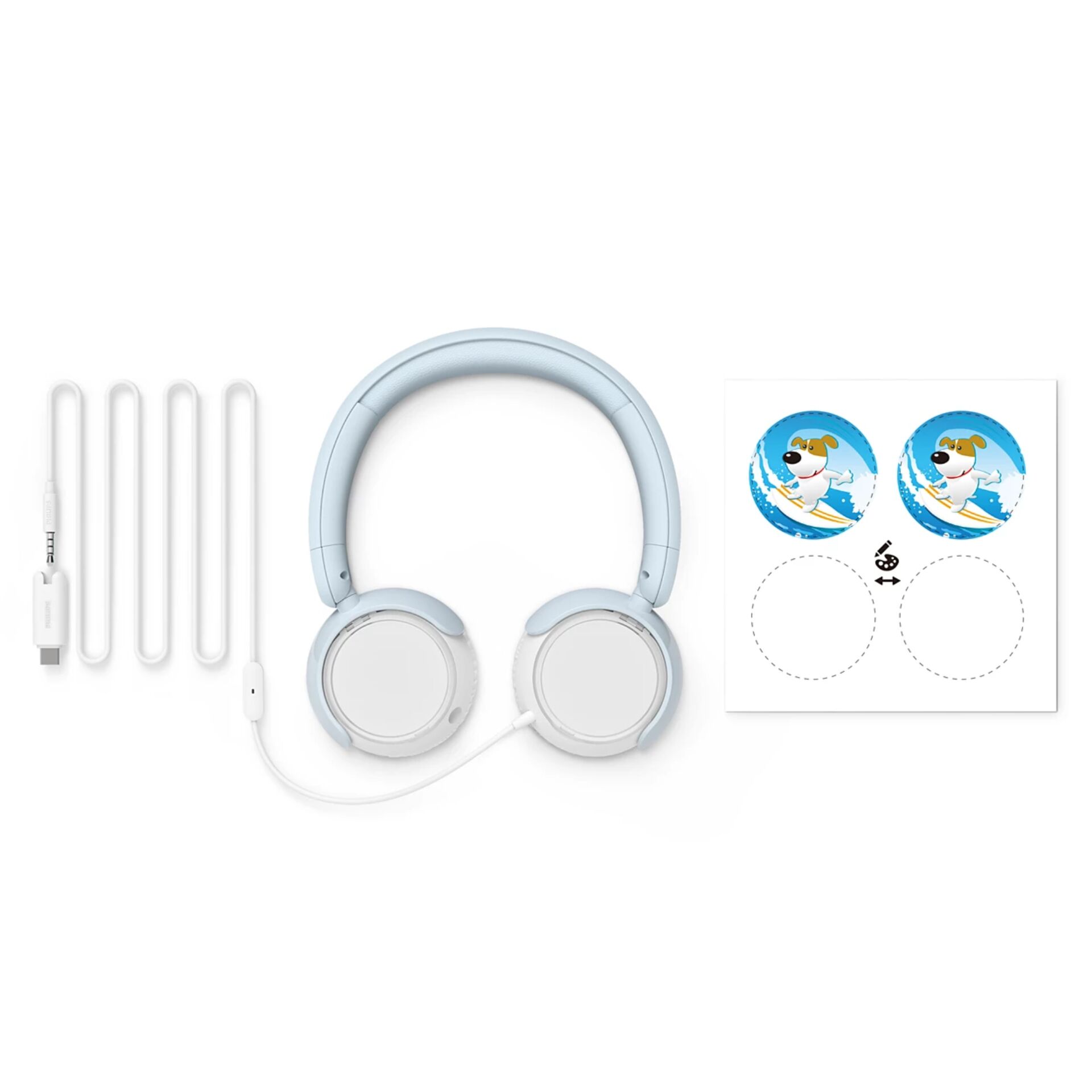 Kopfhörer, Over‑ear, Kabelgebunden, Weiß, Surfer-Motiv