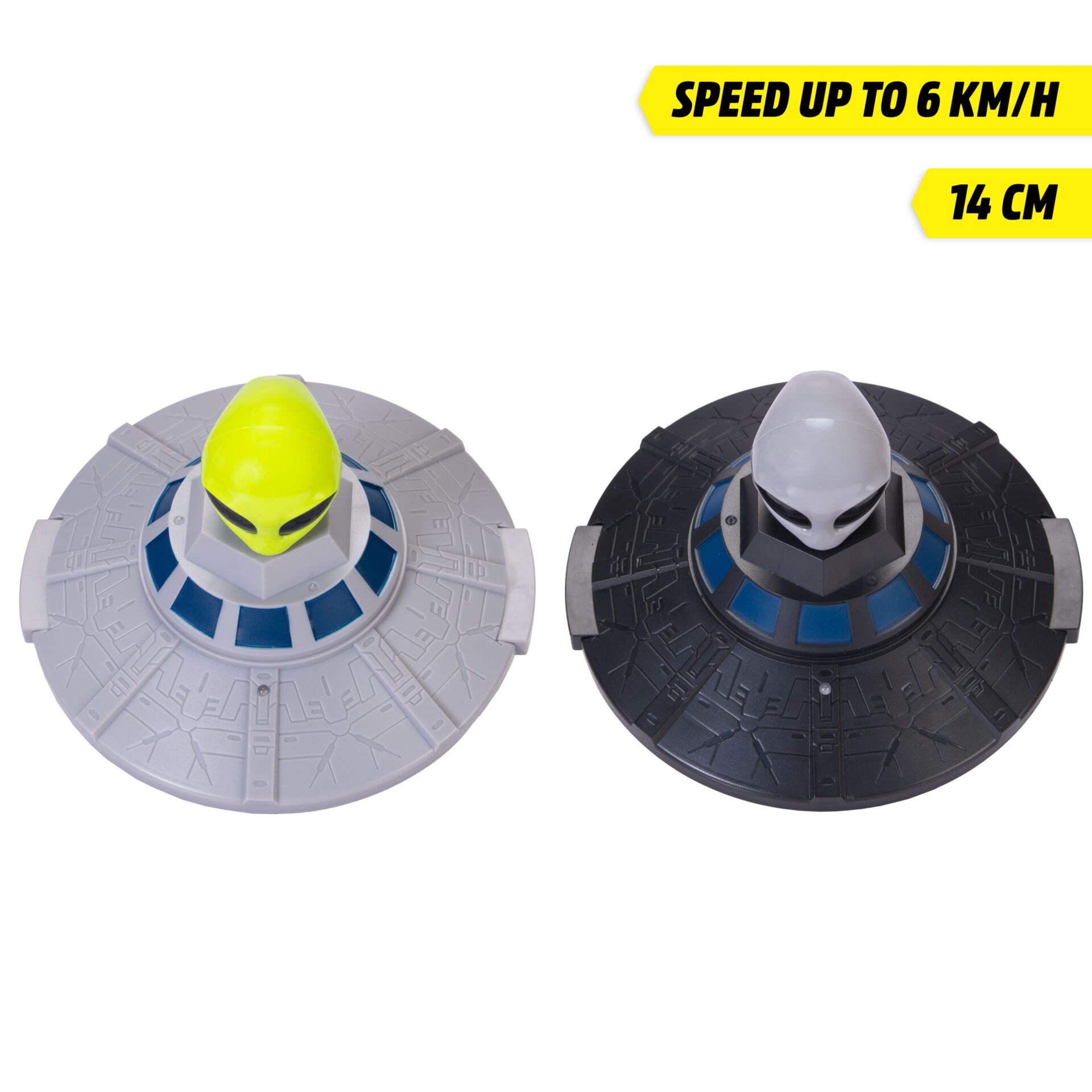 UFO-Spielzeug, Rundbase, Spionage-Satellit, Gelber Spike, Graue/Schwarze Base