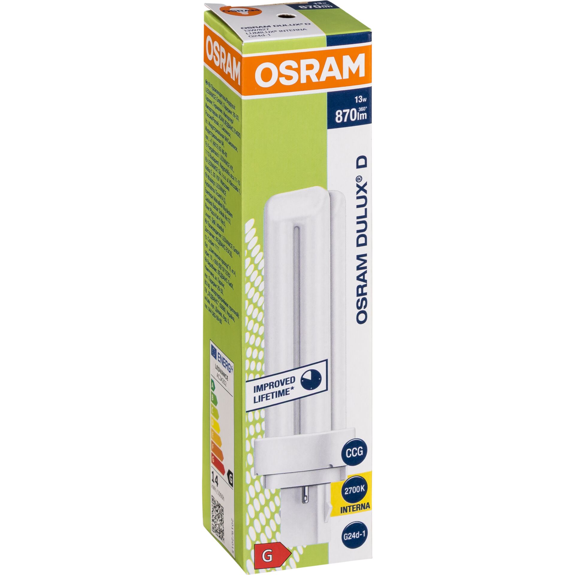 Osram DULUX D Energiesparlampe  13W/827 G24D-1 FS1
