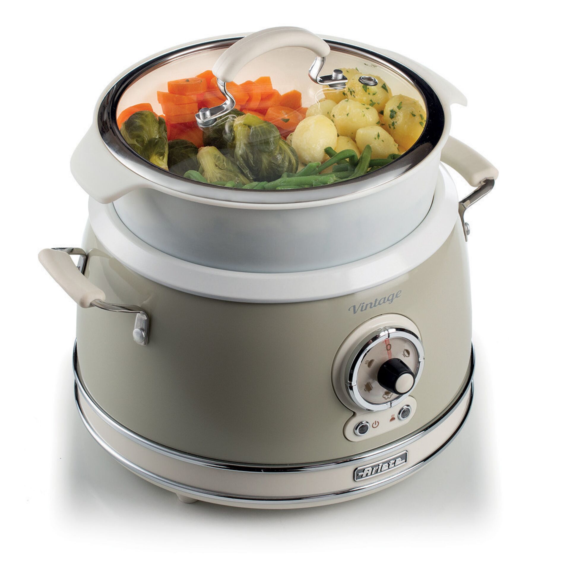 Slowcooker, Kochtopf, Glasdeckel, Porzellan, Vintage