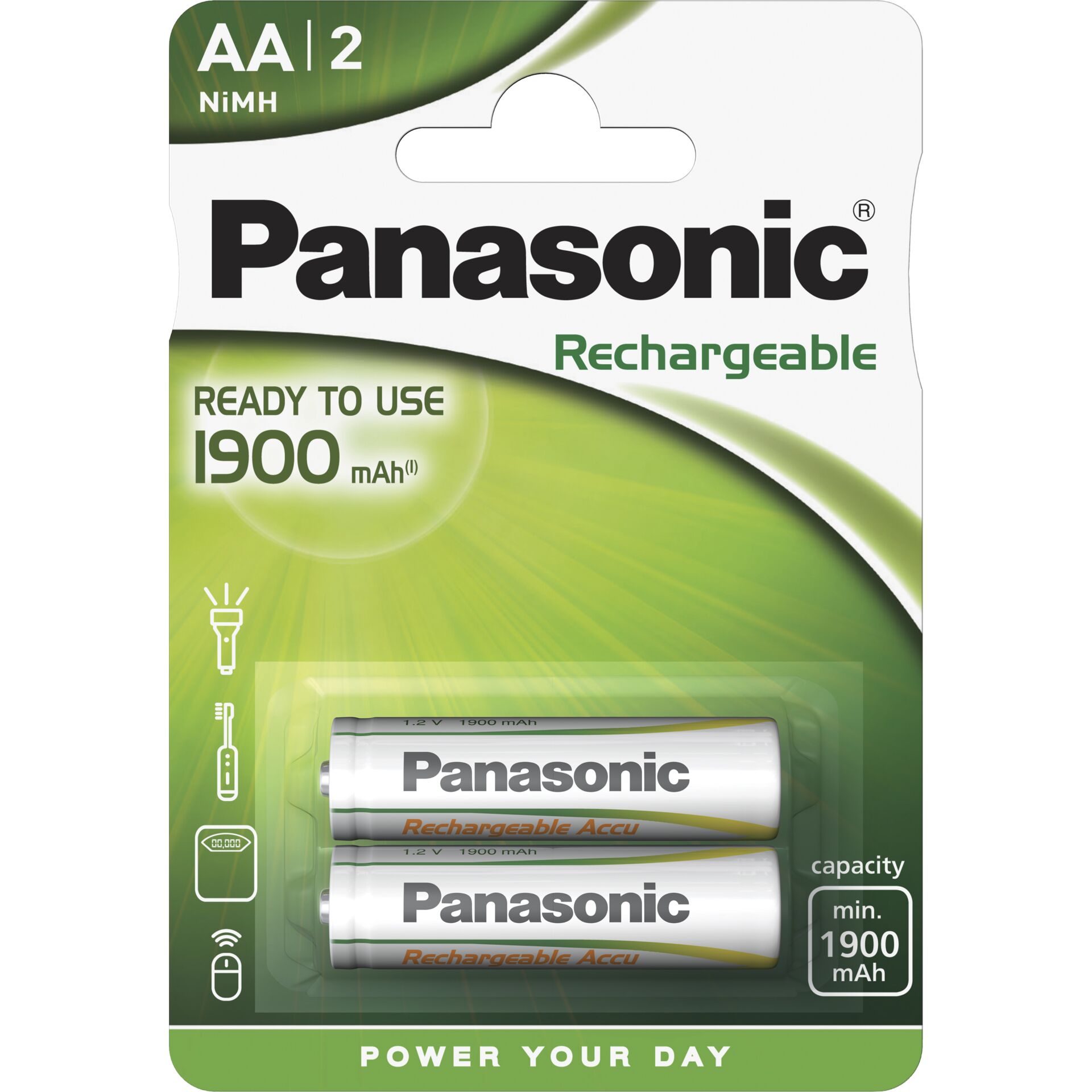 1x2 Panasonic Akku NiMH Mignon  AA 1900 mAh Ready to Use
