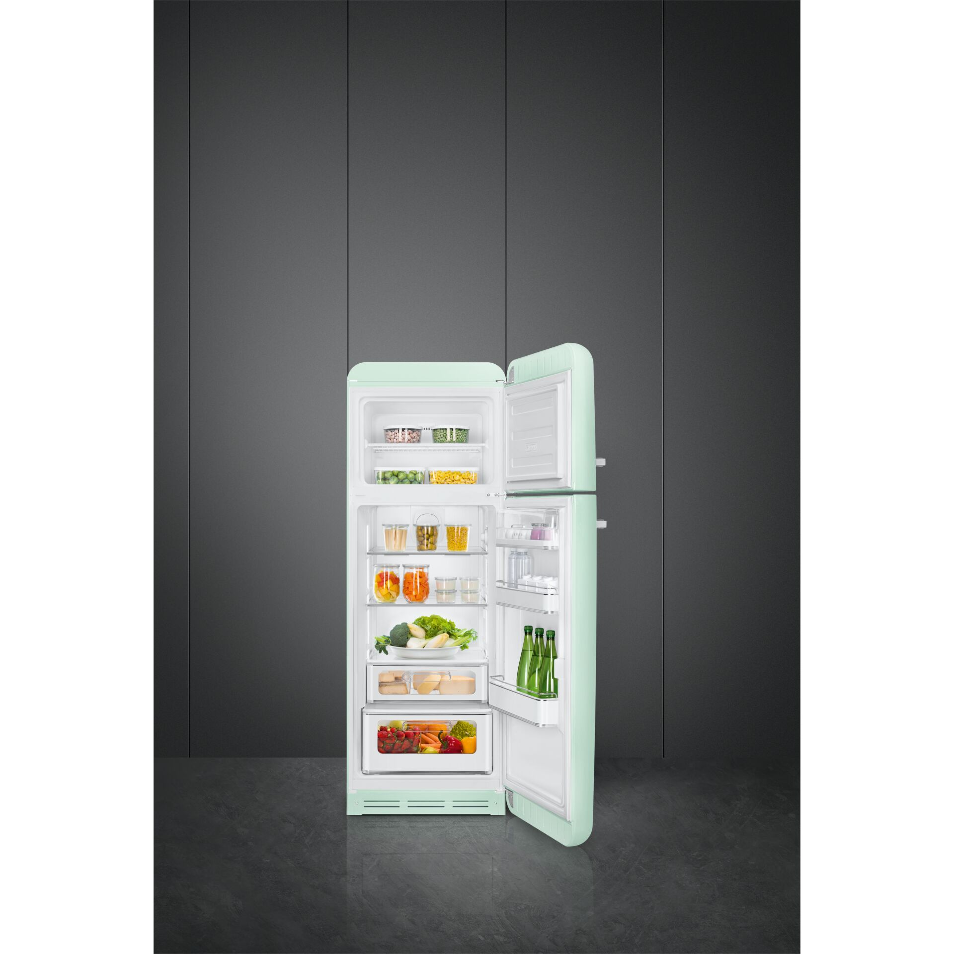 kühlschrank, freistehend, minikühlschrank, mintgrün, offen