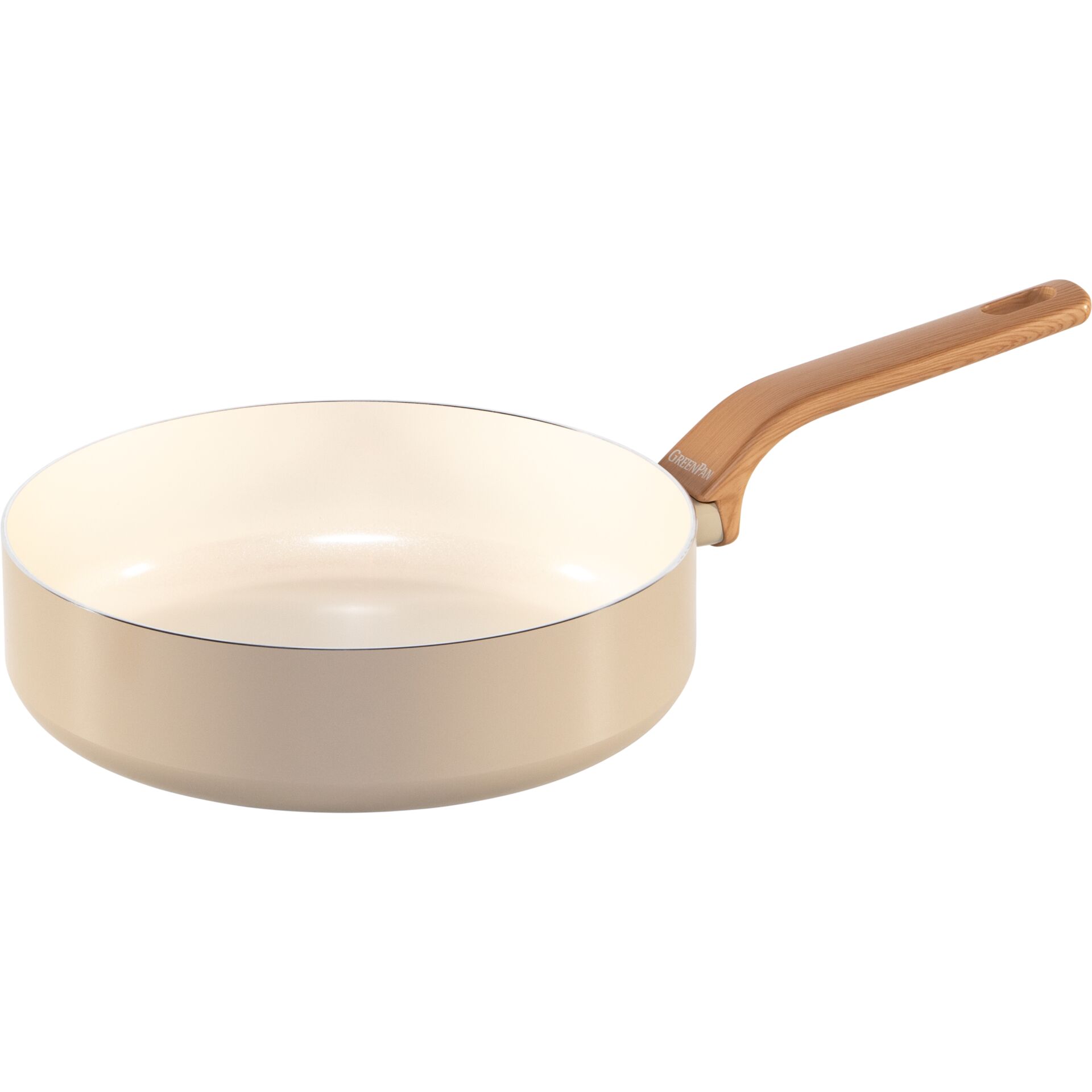 Pfanne, Edelstahl, Antihaft, Holzgriff, Beige