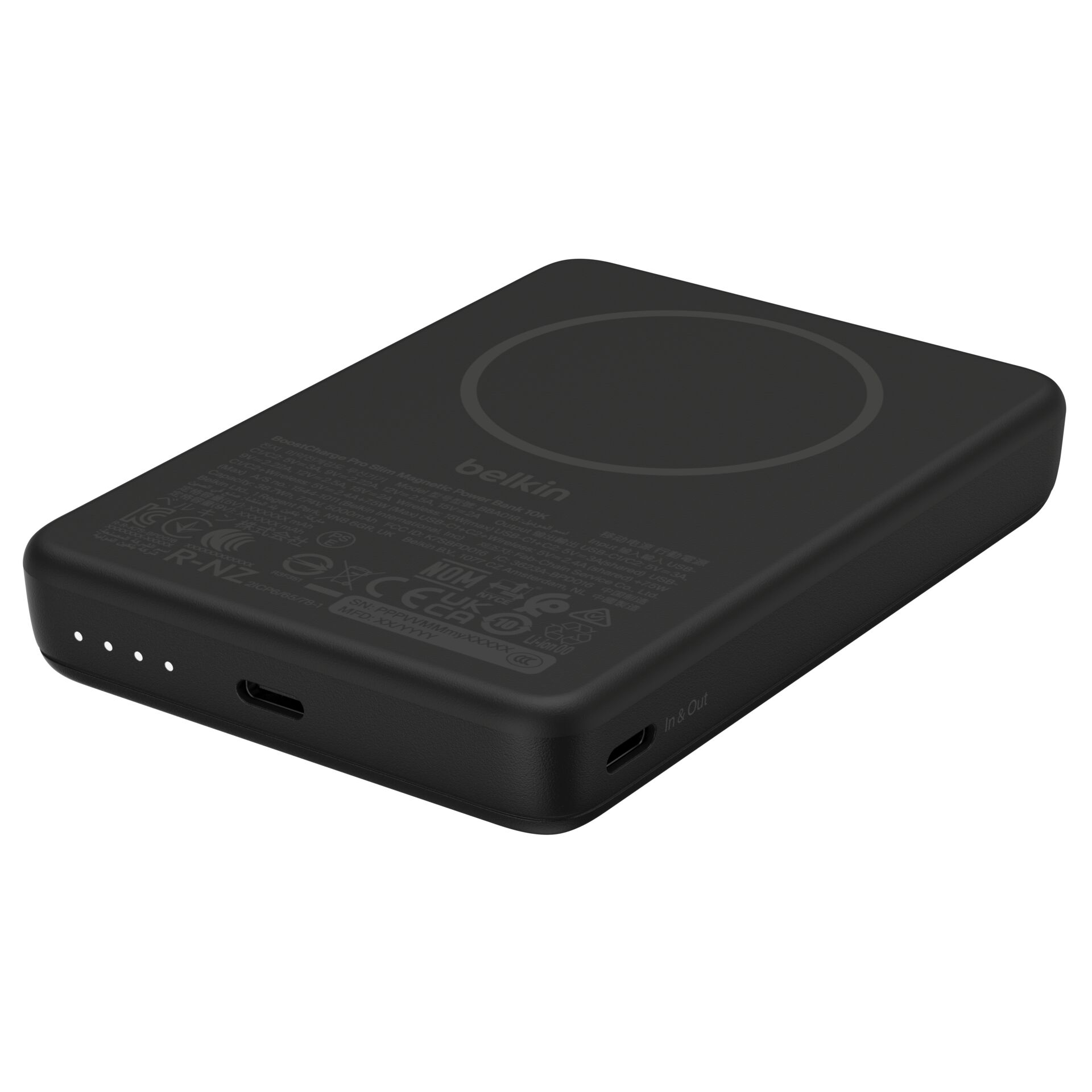 Powerbank, Tragbarer Akku, USB-C, kabelloses Laden, Schwarz