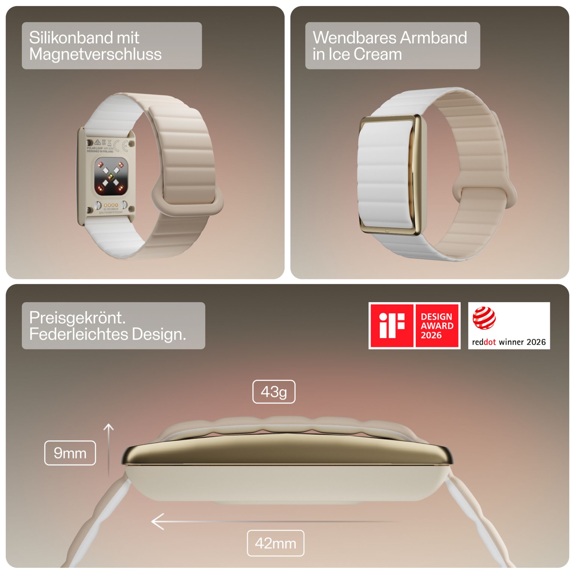 Smartwatch, Silikonarmband, Magnetverschluss, Wendbares Armband, Cremeweiß