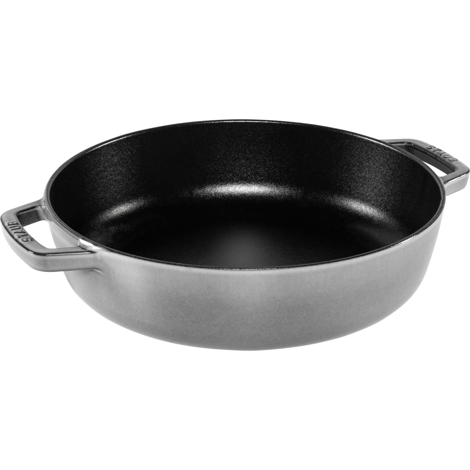 Schmorpfanne, Gusseisen, Zwei Griffe, Schwarze Innenfläche, Runde Pfanne