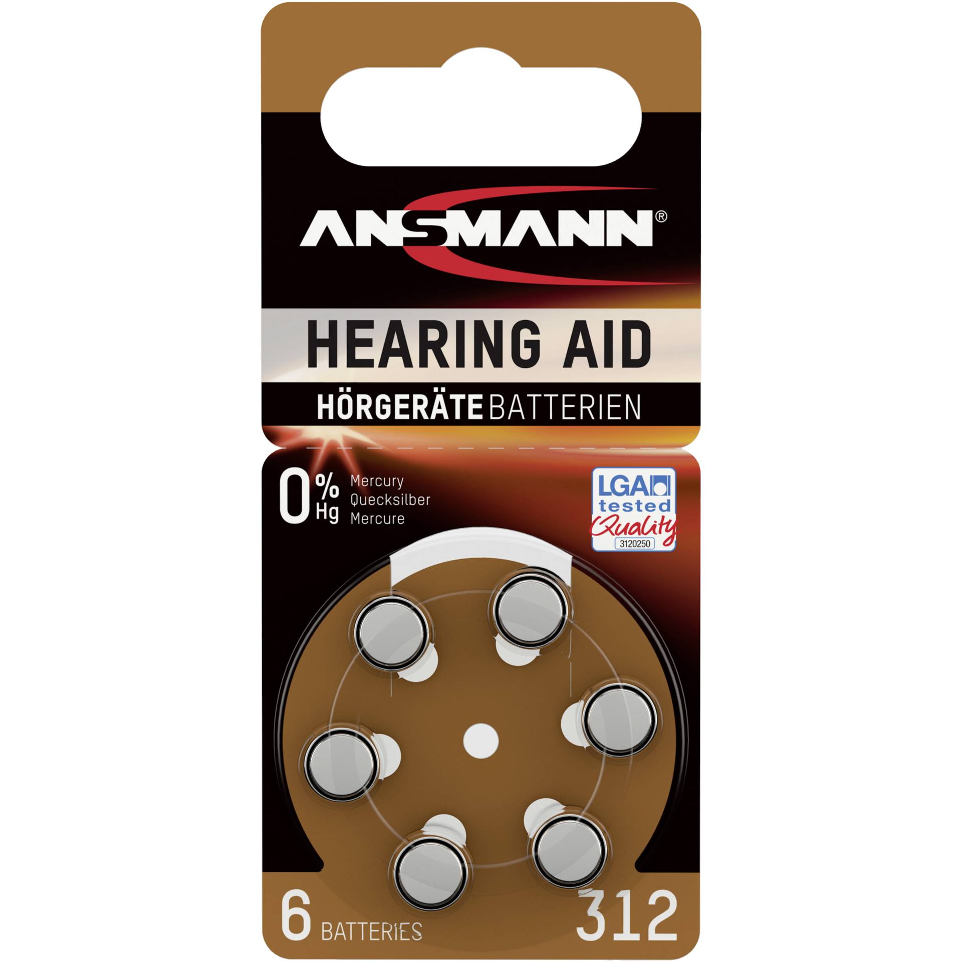 1x6 Ansmann Zinc-Air 312 (PR41)  Hörgeräte Batterien