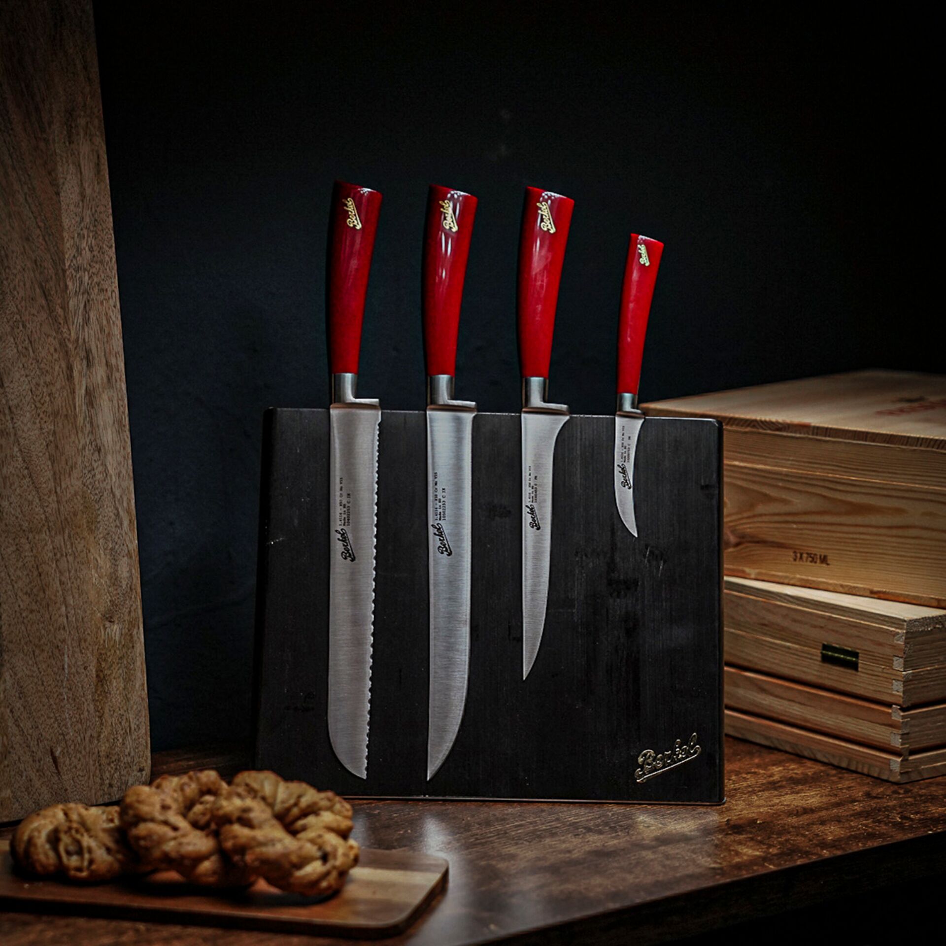 Küchenmesser, Messerset, rote Griffe, Kasten/Block, Edelstahl