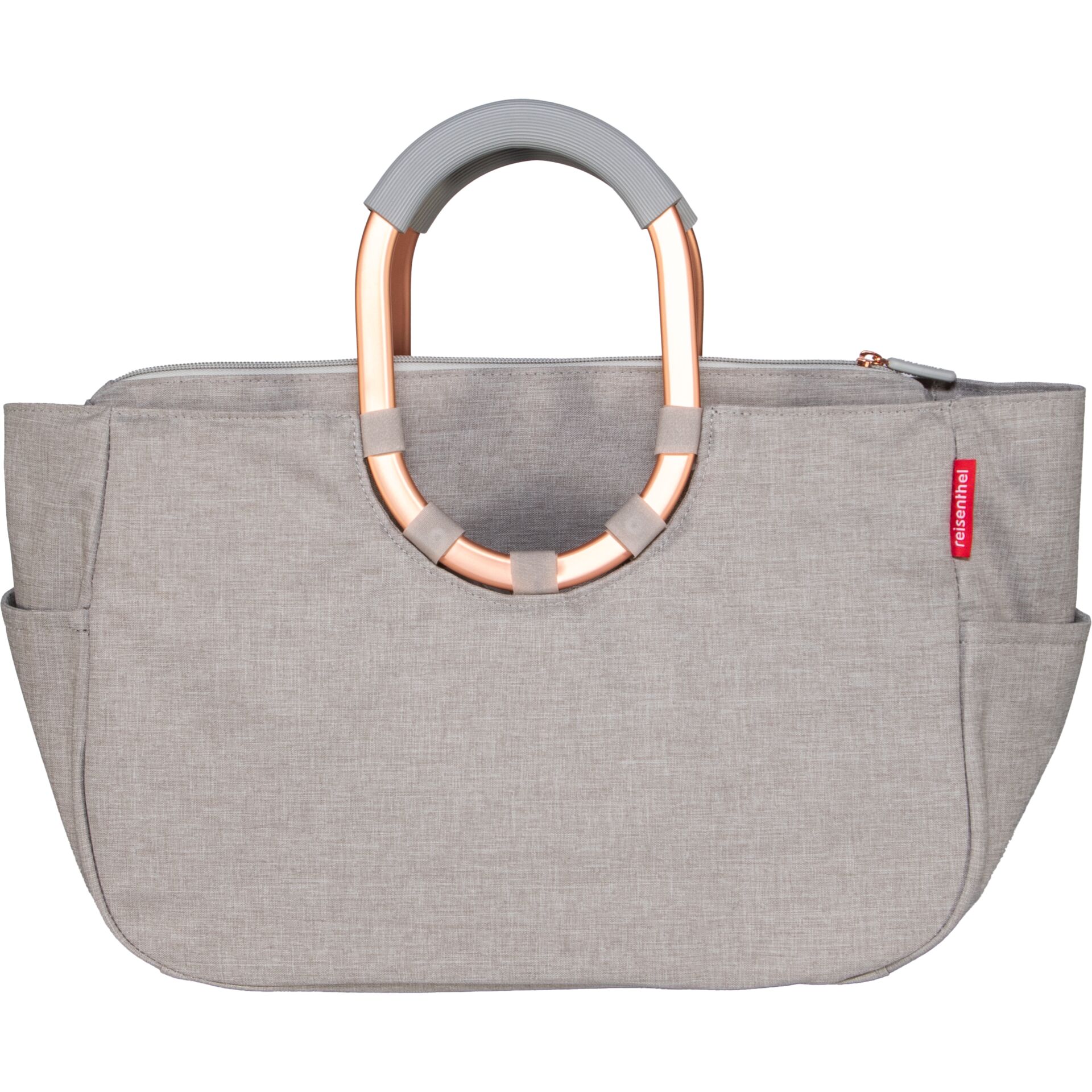 Tasche, Grau, Ringehenkel, Roségold Akzente, Reißverschluss