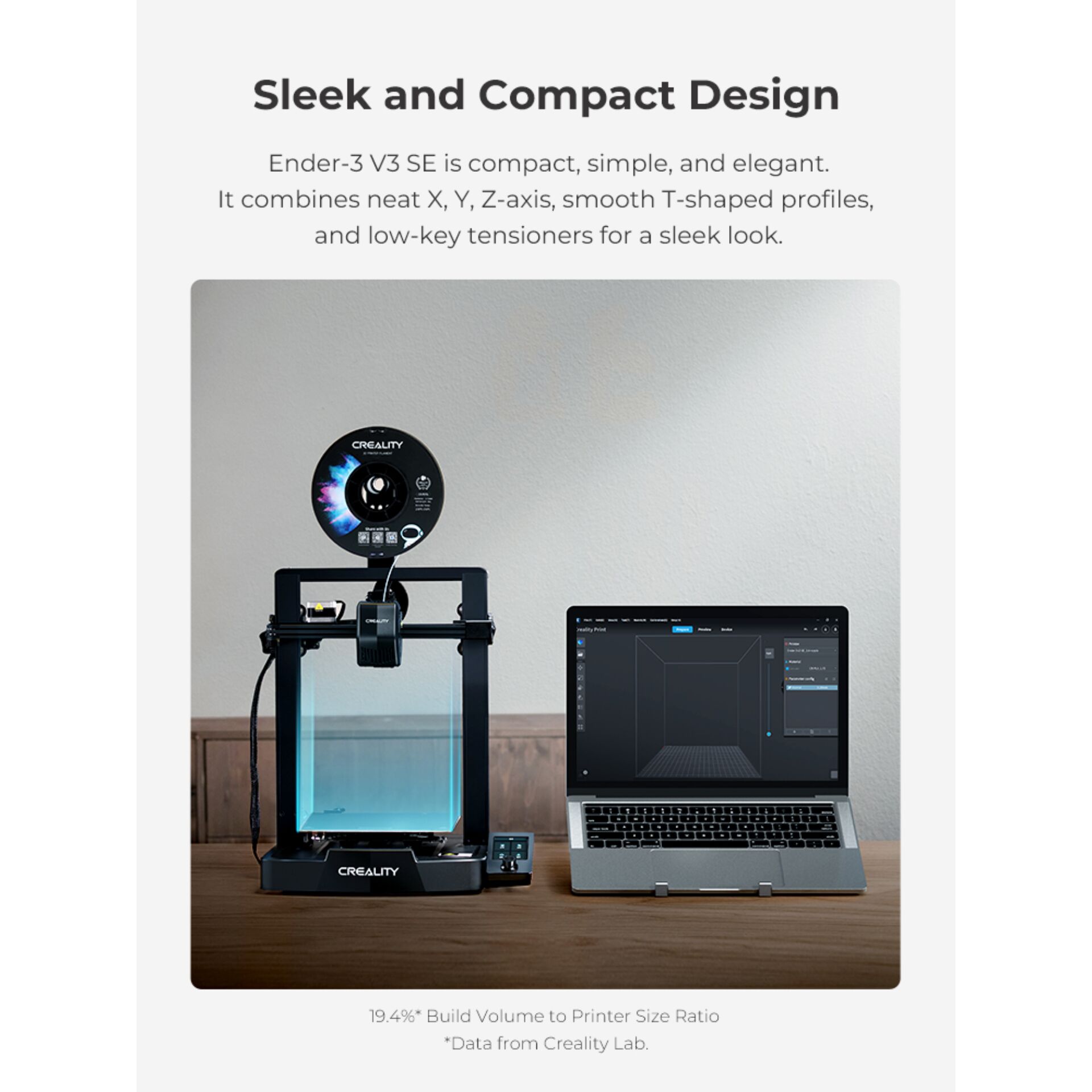3D-Drucker, Desktop-Setup, Filament-Spule, Build-Kammer aus Glas, Laptop-Verbindung