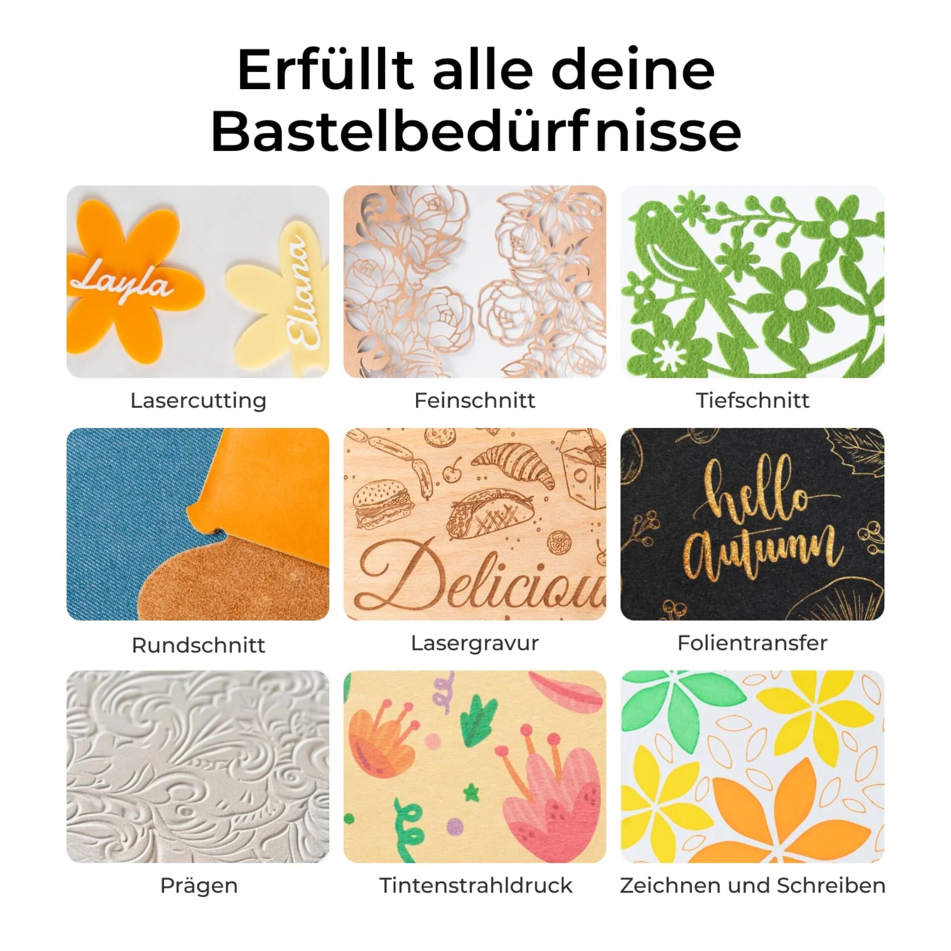 Lasercutting, Feinschnitt, Tiefschnitt, Rundschnitt, Lasergravur