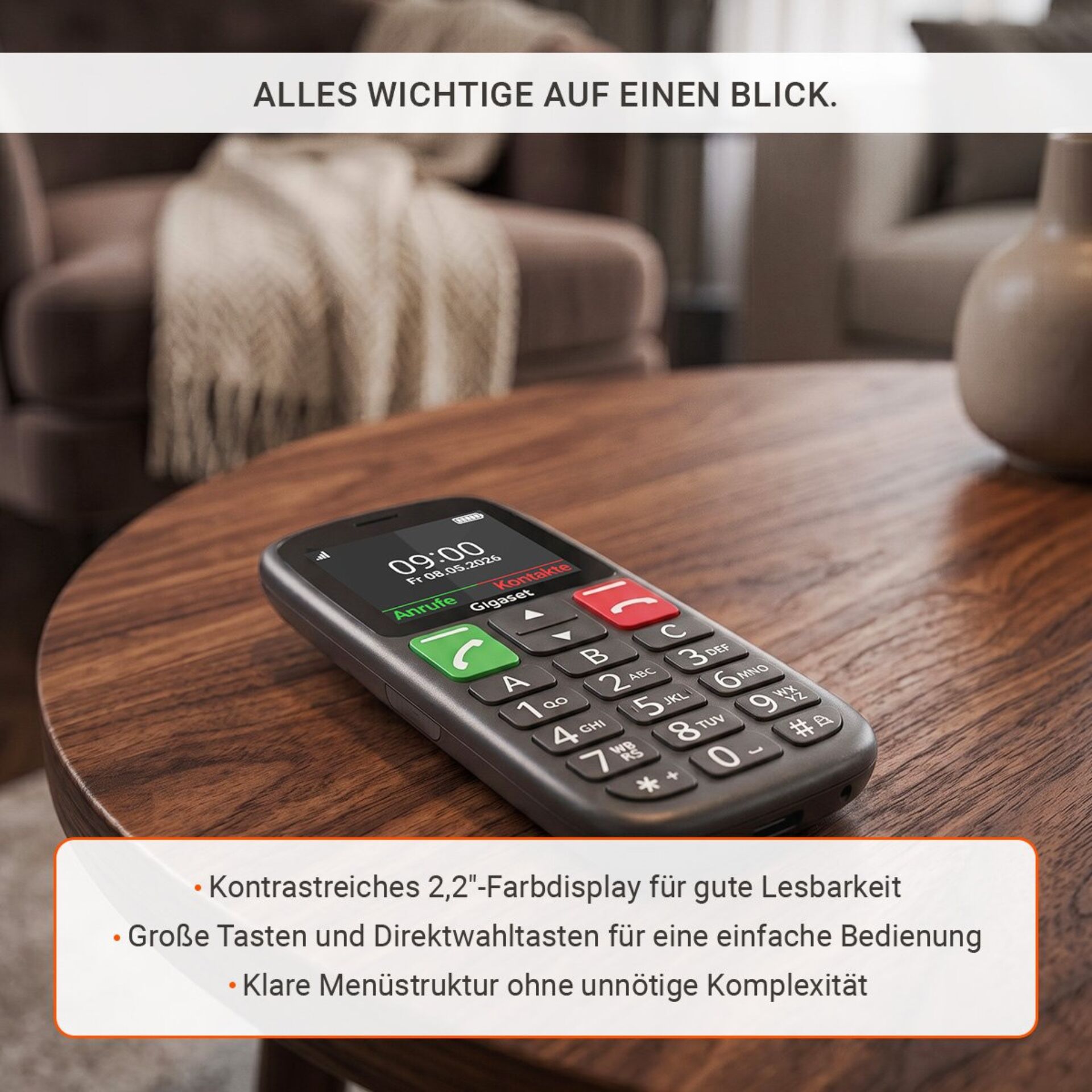 Schnurlos-Telefon, Telefon, Drahtloses Telefon, großes Display, Tastenblock