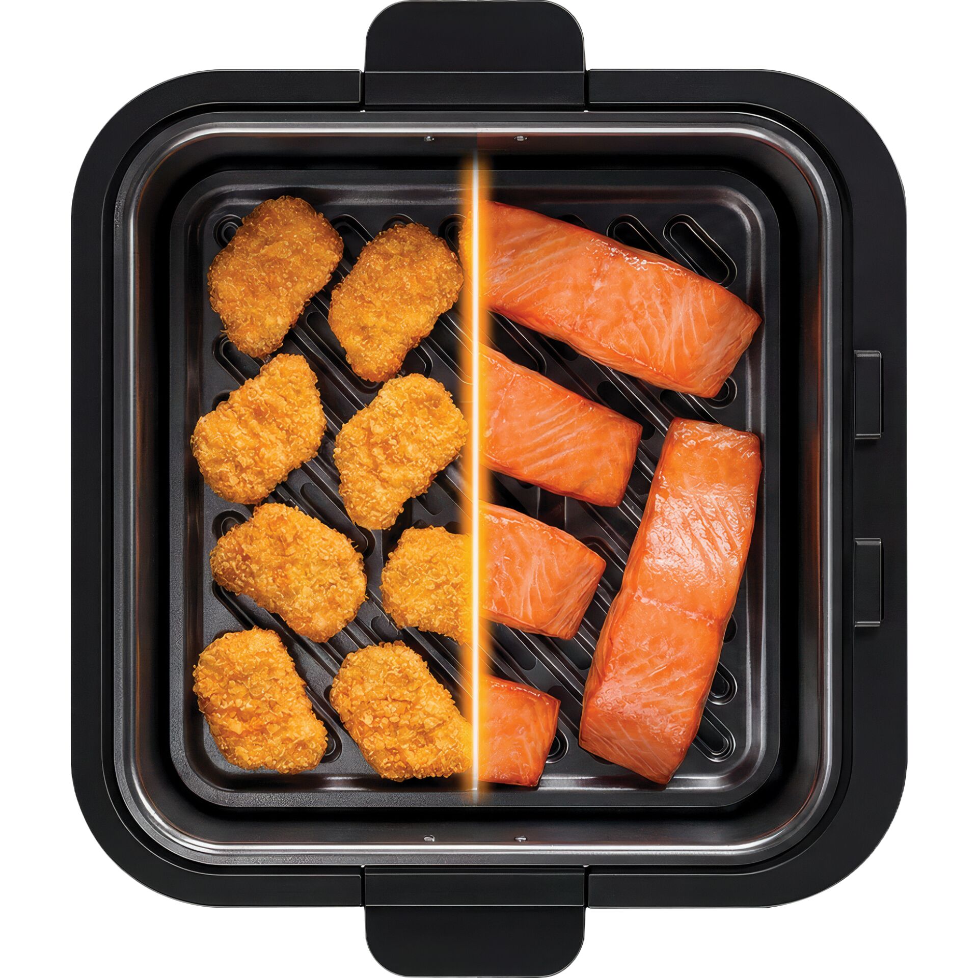 gefroren, Airfryer, Lachs, paniertes Hähnchen, Backblech