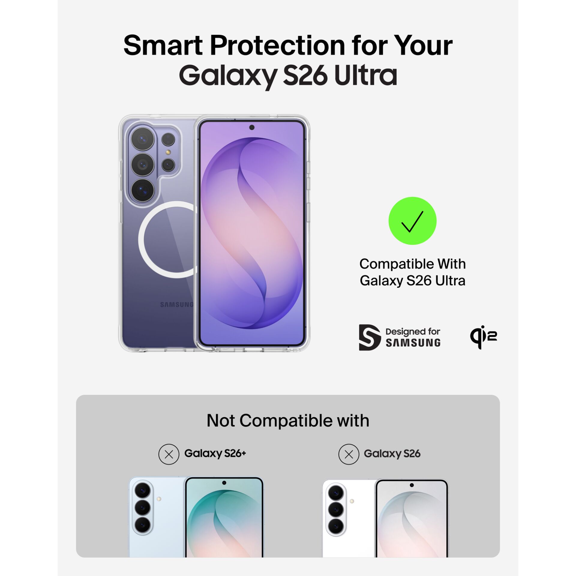 Smartphone, Galaxy S26 Ultra, Rückseite Kamera, Klarsichtcase, Lila Verlauf