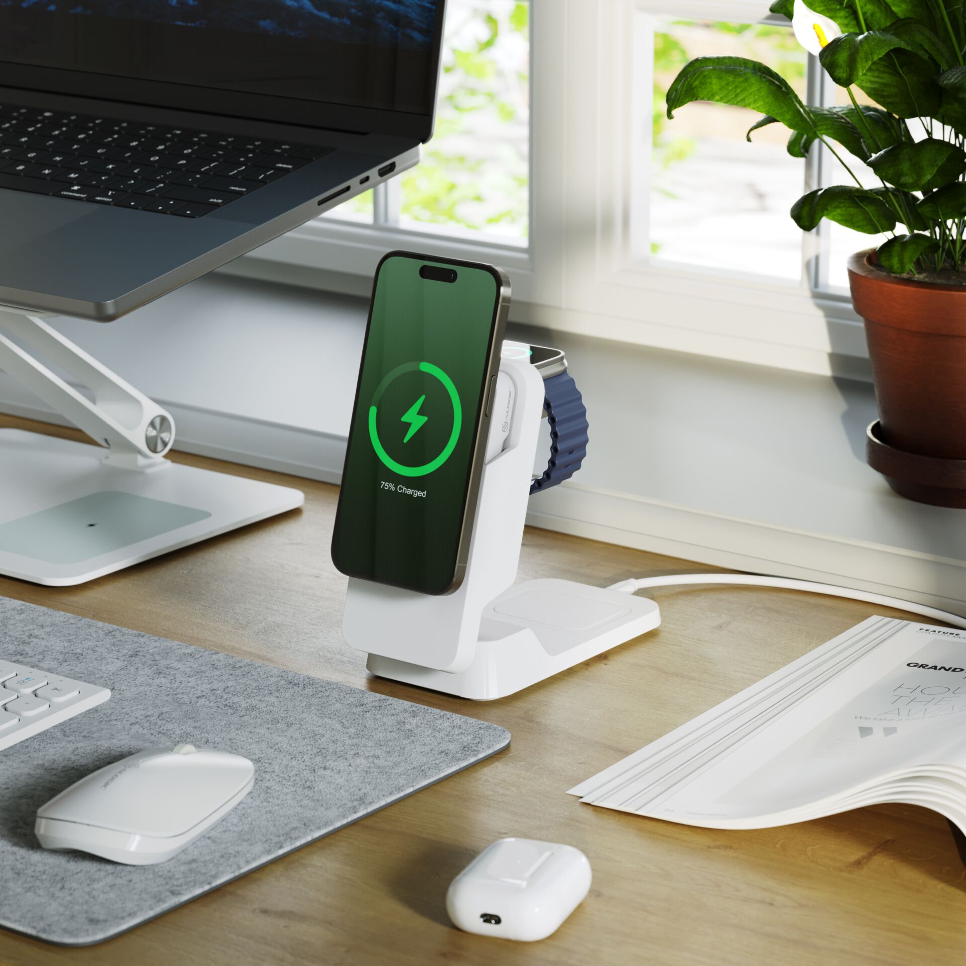 Tabelle, Laptop, Schreibtisch, Handy, Pflanze