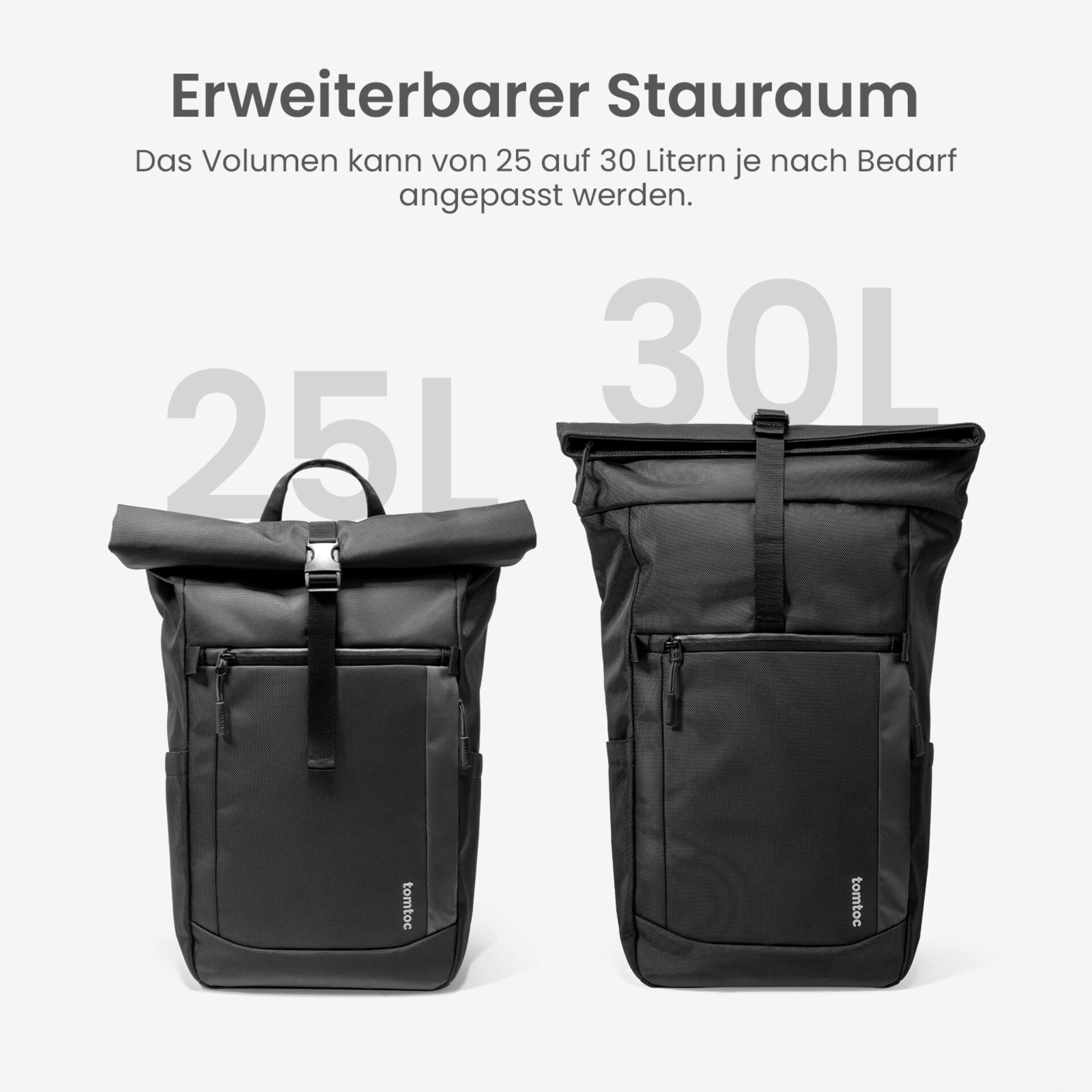 Rucksack, RucksackAusschnitt, Tasche, Rolltop, Schwarz